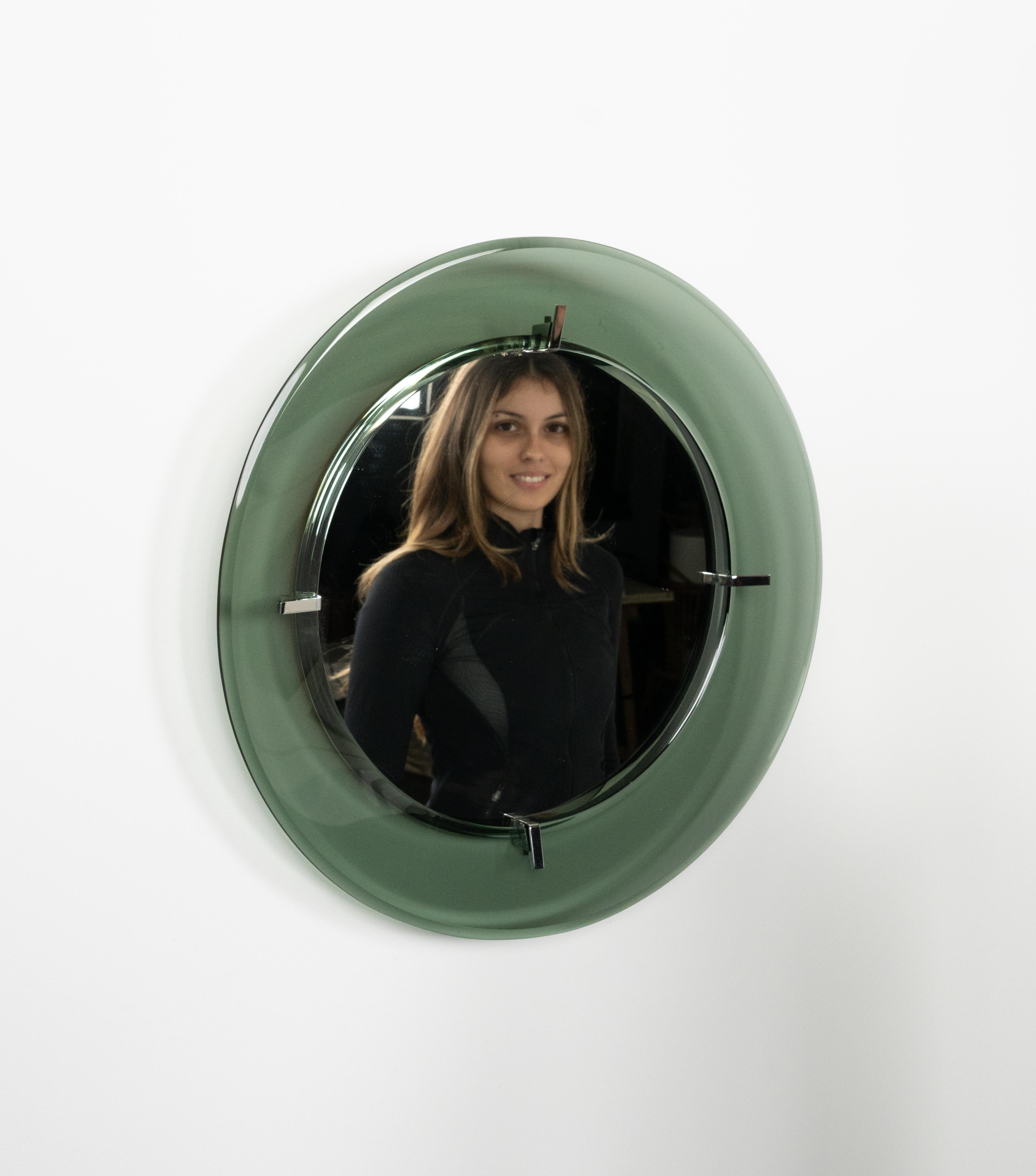Midcentury Round Wall Glass Mirror by Luigi Fontana for Fontanit, Italy 1950s en vente 6
