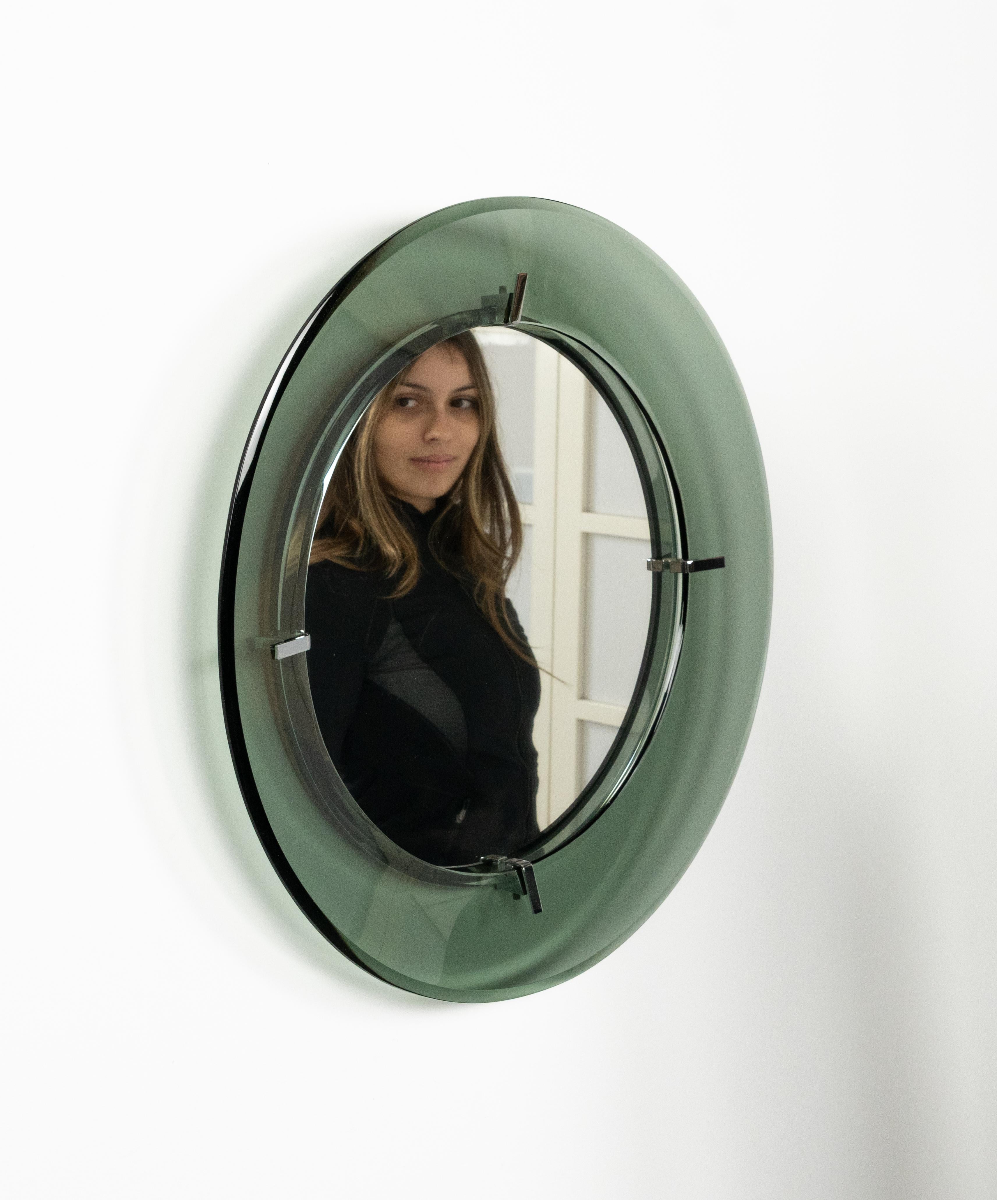Midcentury Round Wall Glass Mirror by Luigi Fontana for Fontanit, Italy 1950s en vente 8