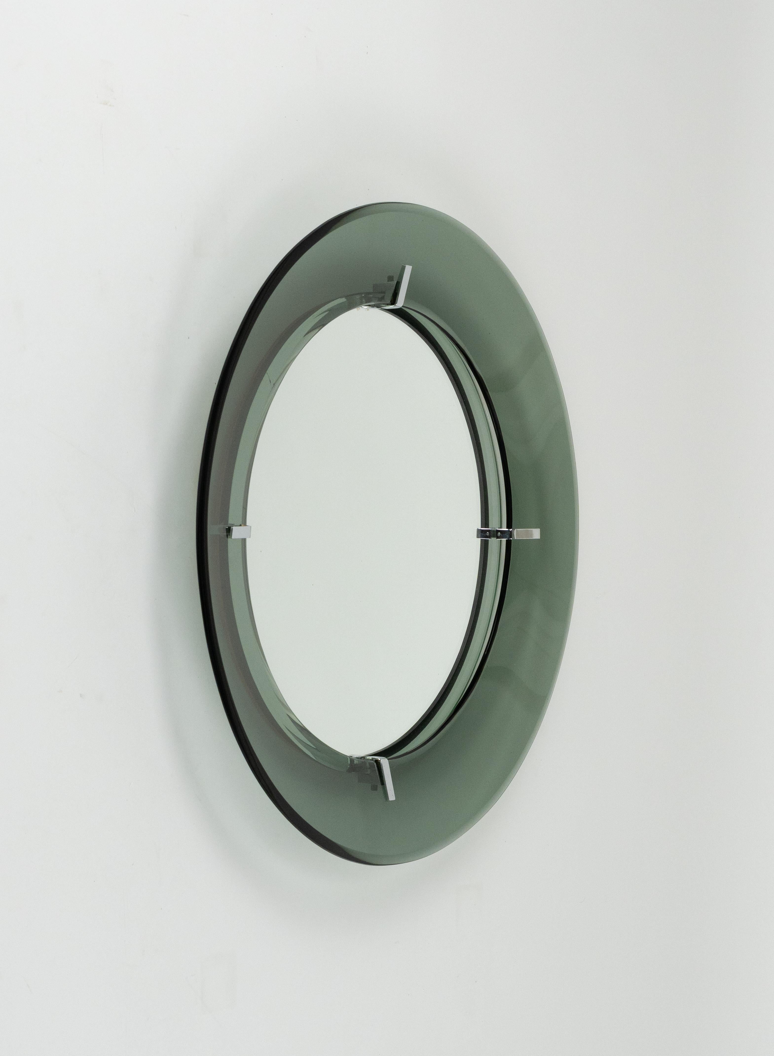Mid-Century Modern Midcentury Round Wall Glass Mirror by Luigi Fontana for Fontanit, Italy 1950s en vente