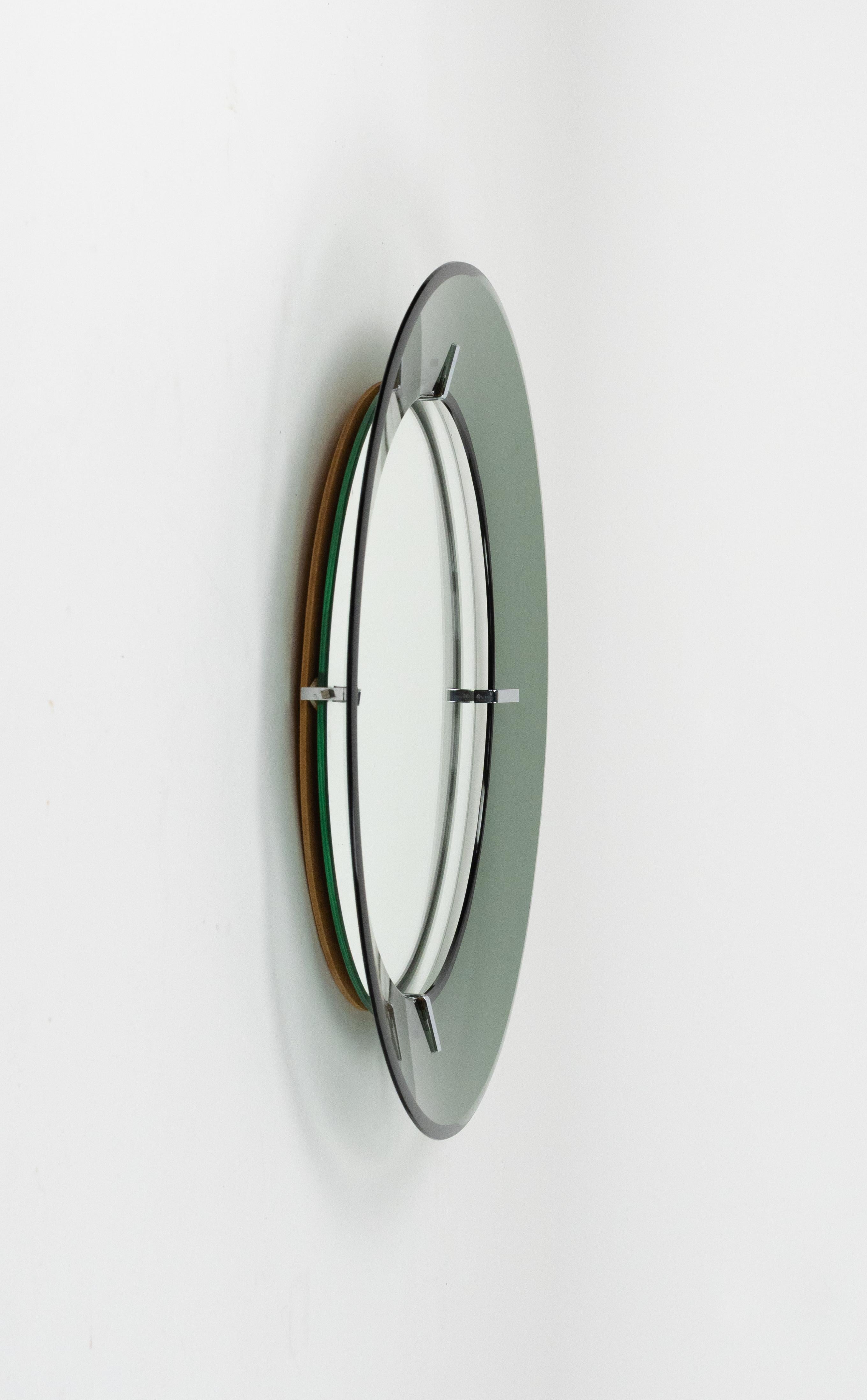 italien Midcentury Round Wall Glass Mirror by Luigi Fontana for Fontanit, Italy 1950s en vente