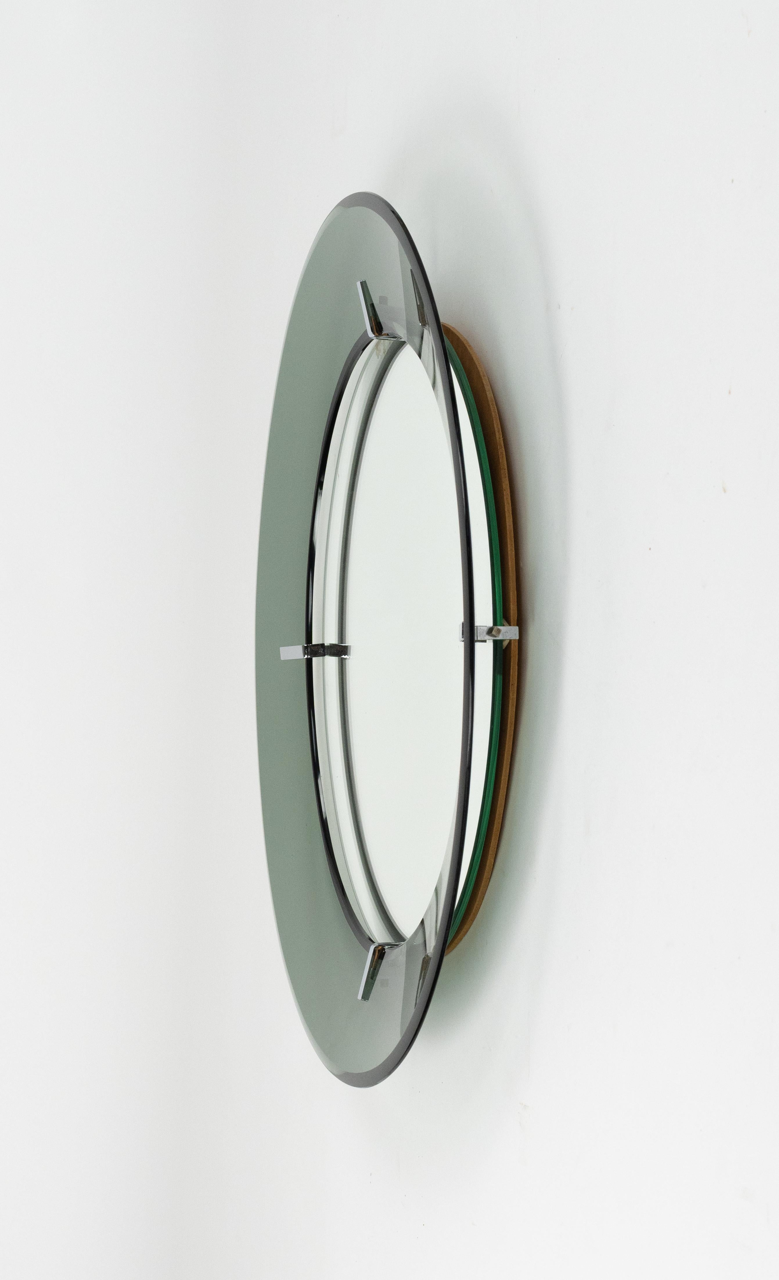Métal Midcentury Round Wall Glass Mirror by Luigi Fontana for Fontanit, Italy 1950s en vente