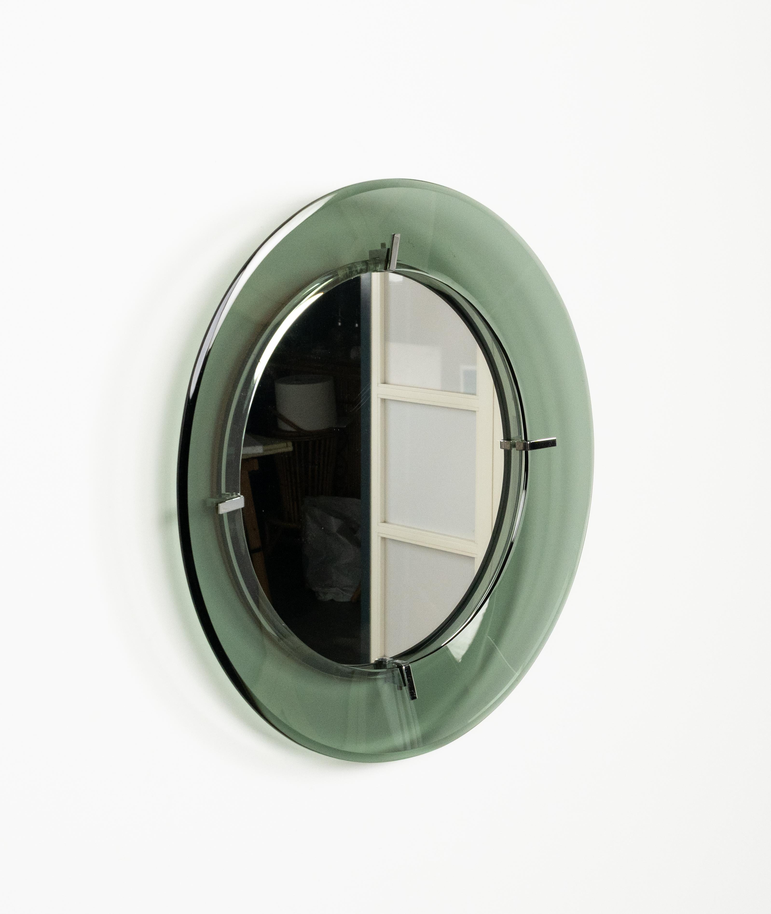 Midcentury Round Wall Glass Mirror by Luigi Fontana for Fontanit, Italy 1950s en vente 1