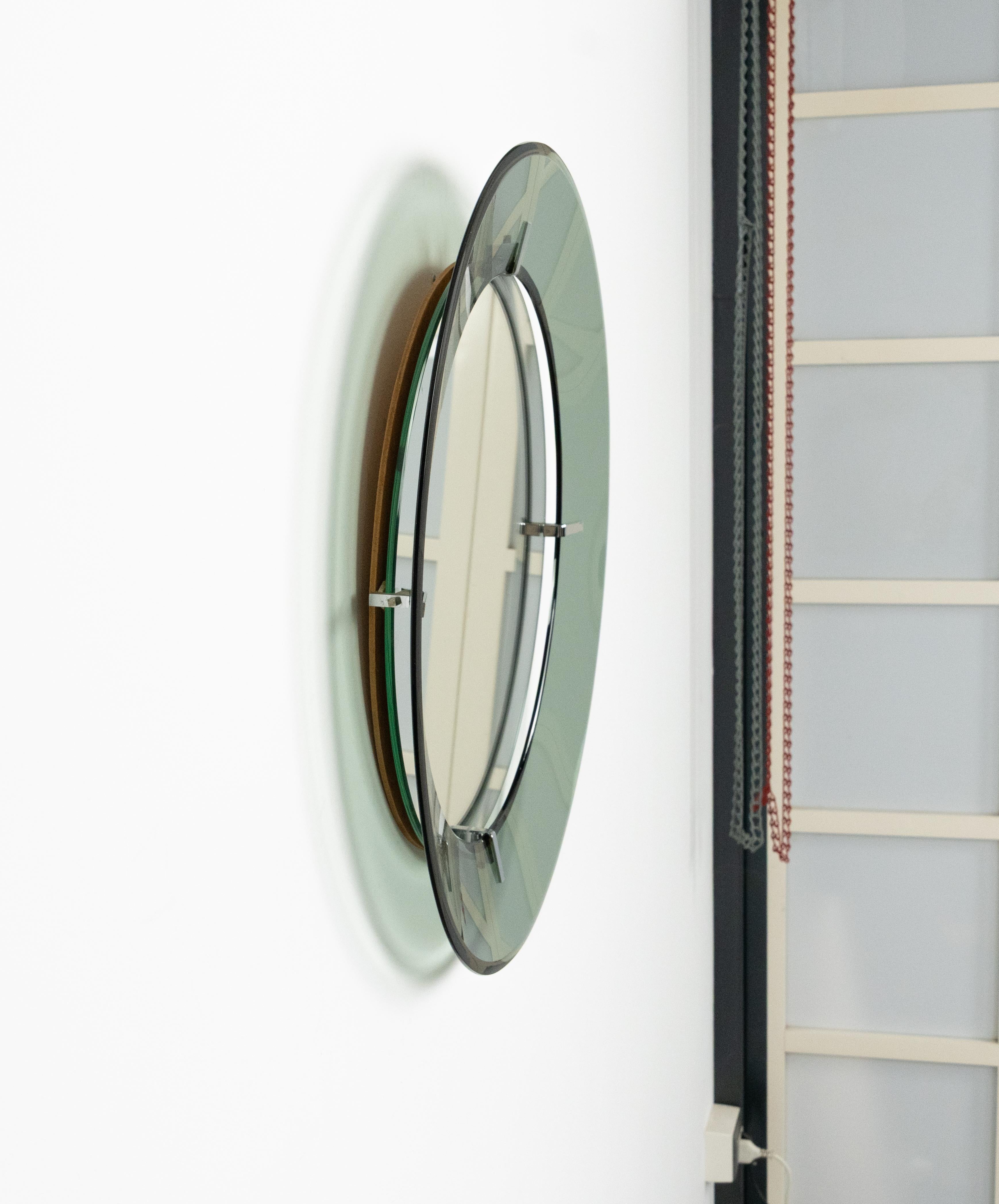 Midcentury Round Wall Glass Mirror by Luigi Fontana for Fontanit, Italy 1950s en vente 2