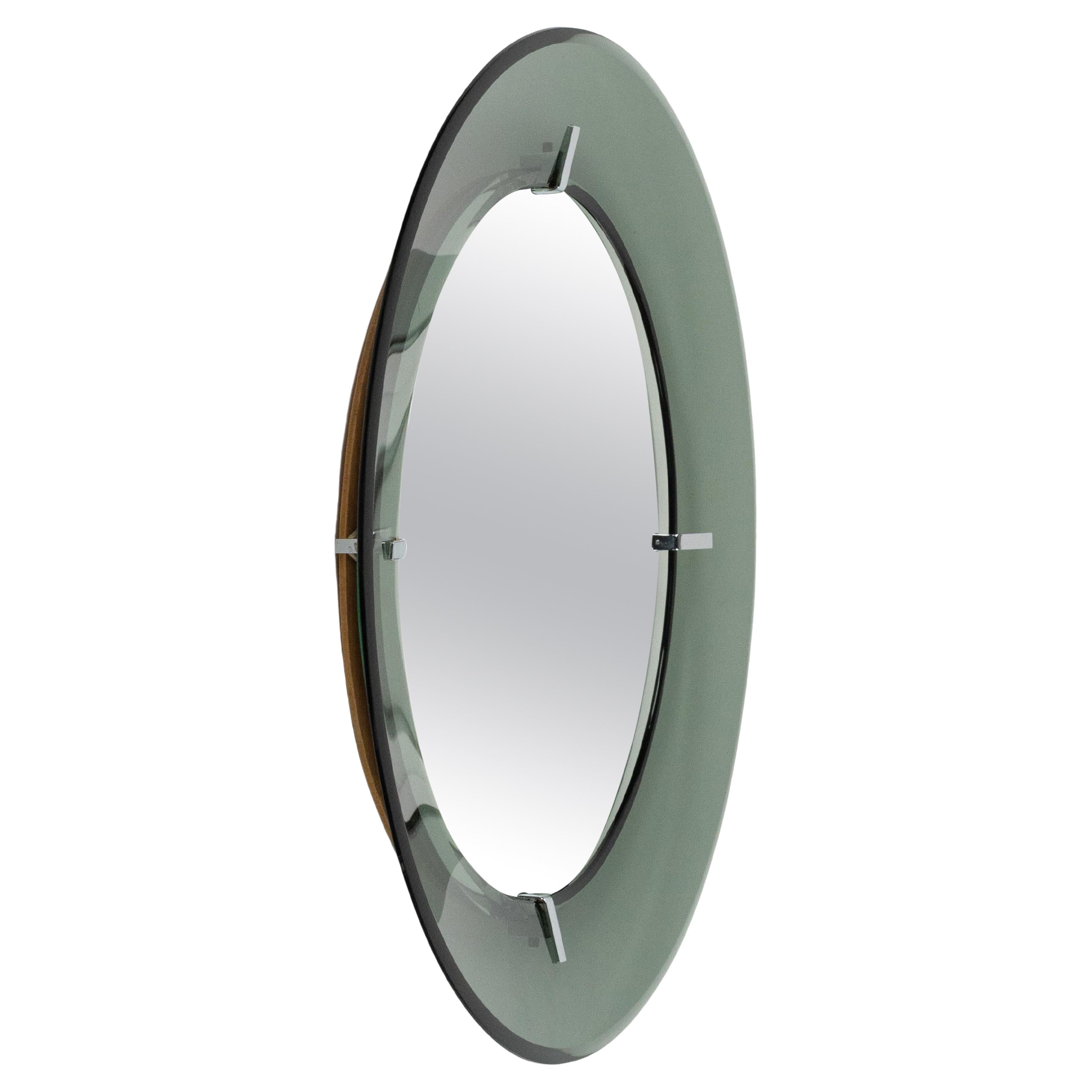 Midcentury Round Wall Glass Mirror by Luigi Fontana for Fontanit, Italy 1950s en vente