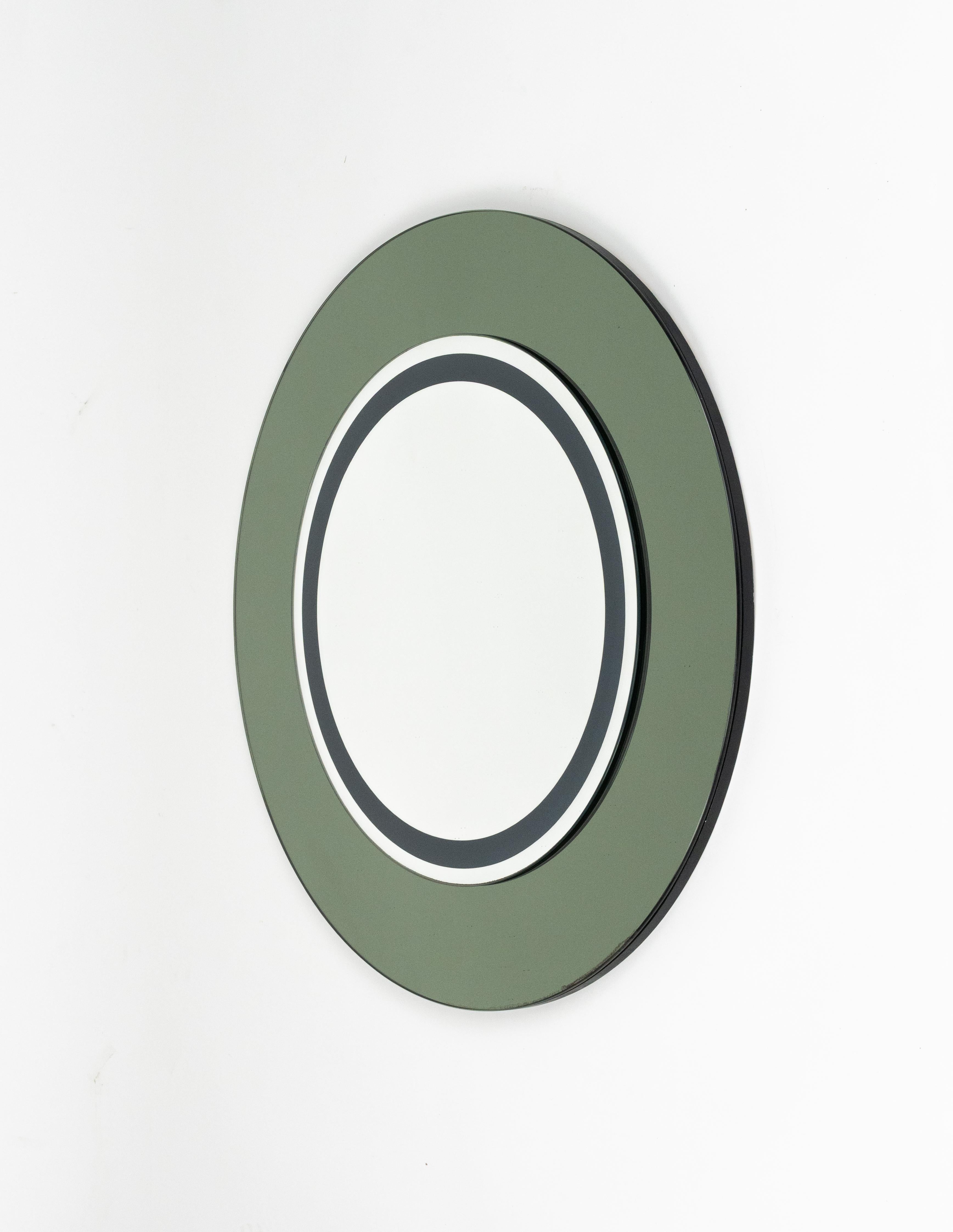Fin du 20e siècle Miroir mural rond du milieu du siècle par Giuseppe Raimondi pour Cristal Arte, Italie, années 1970 en vente