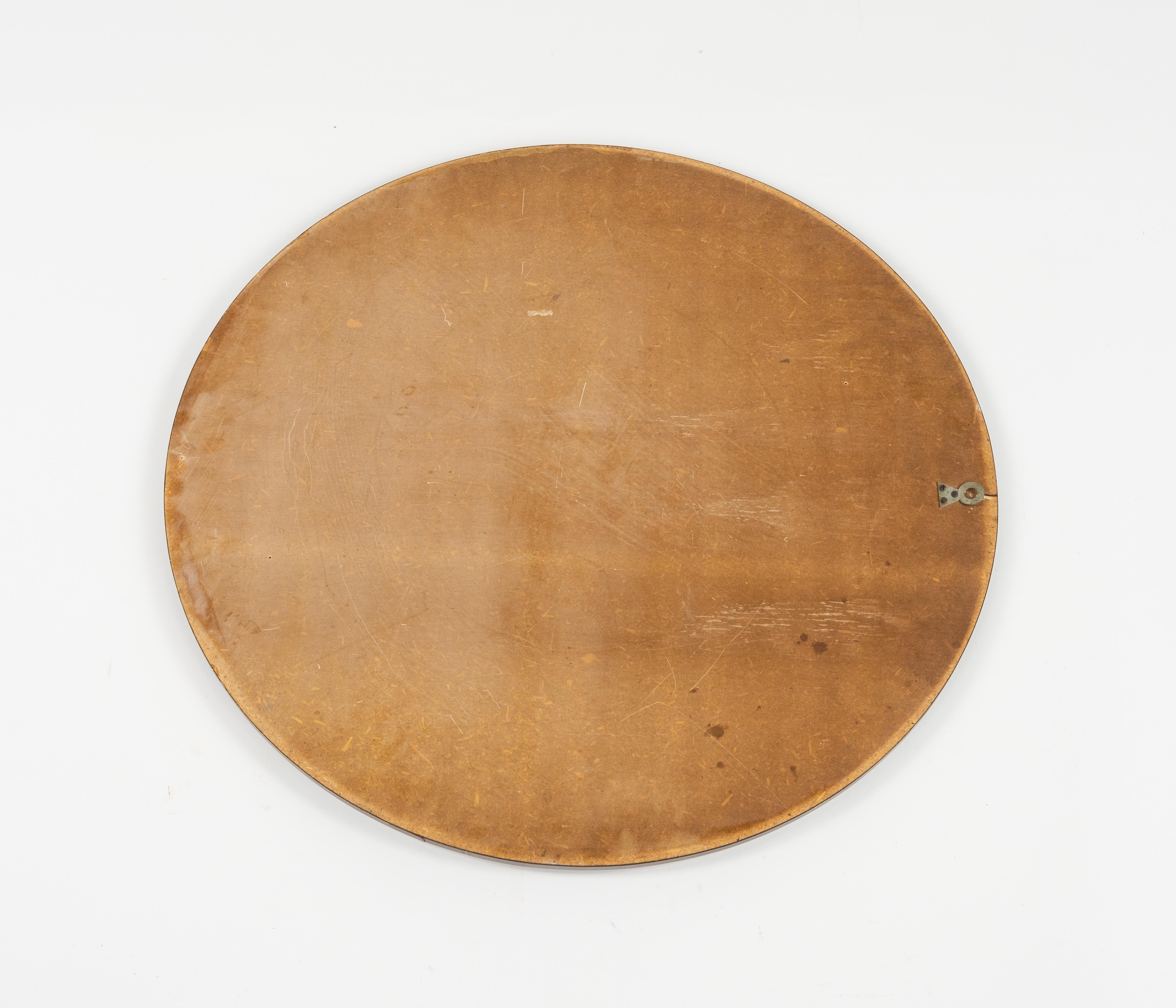 Midcentury Round Wall Mirror in Wood and Glass, Italy 1970s For Sale 9
