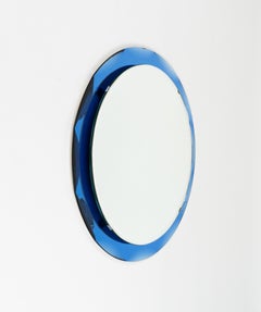 Espejo de Pared Redondo de Mediano Siglo con Marco Azul Estilo Cristal Arte, Italia Años 70