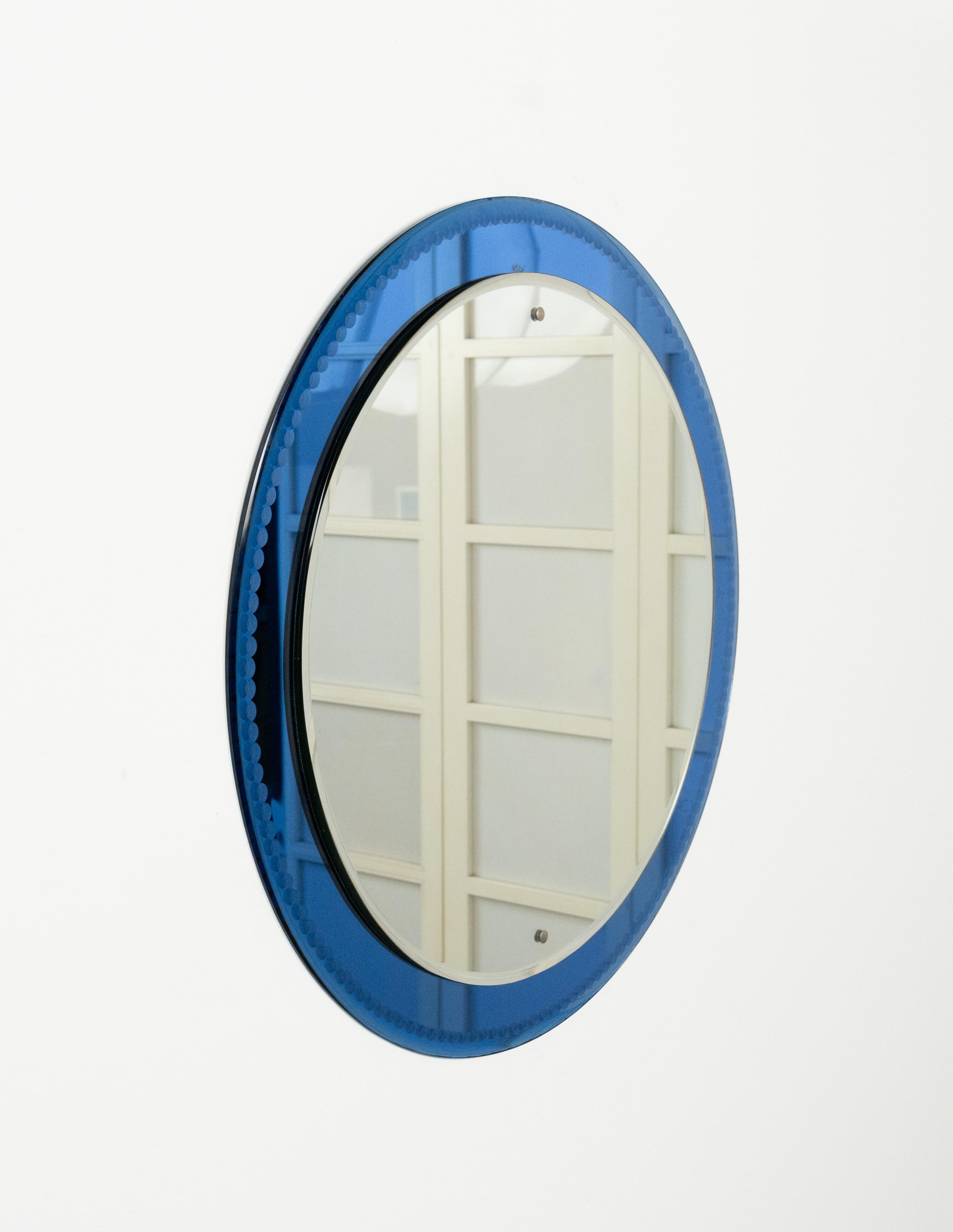 Midcentury Round Wall Mirror with Blue Frame Fontana Arte Style, Italy 1960s im Angebot 4