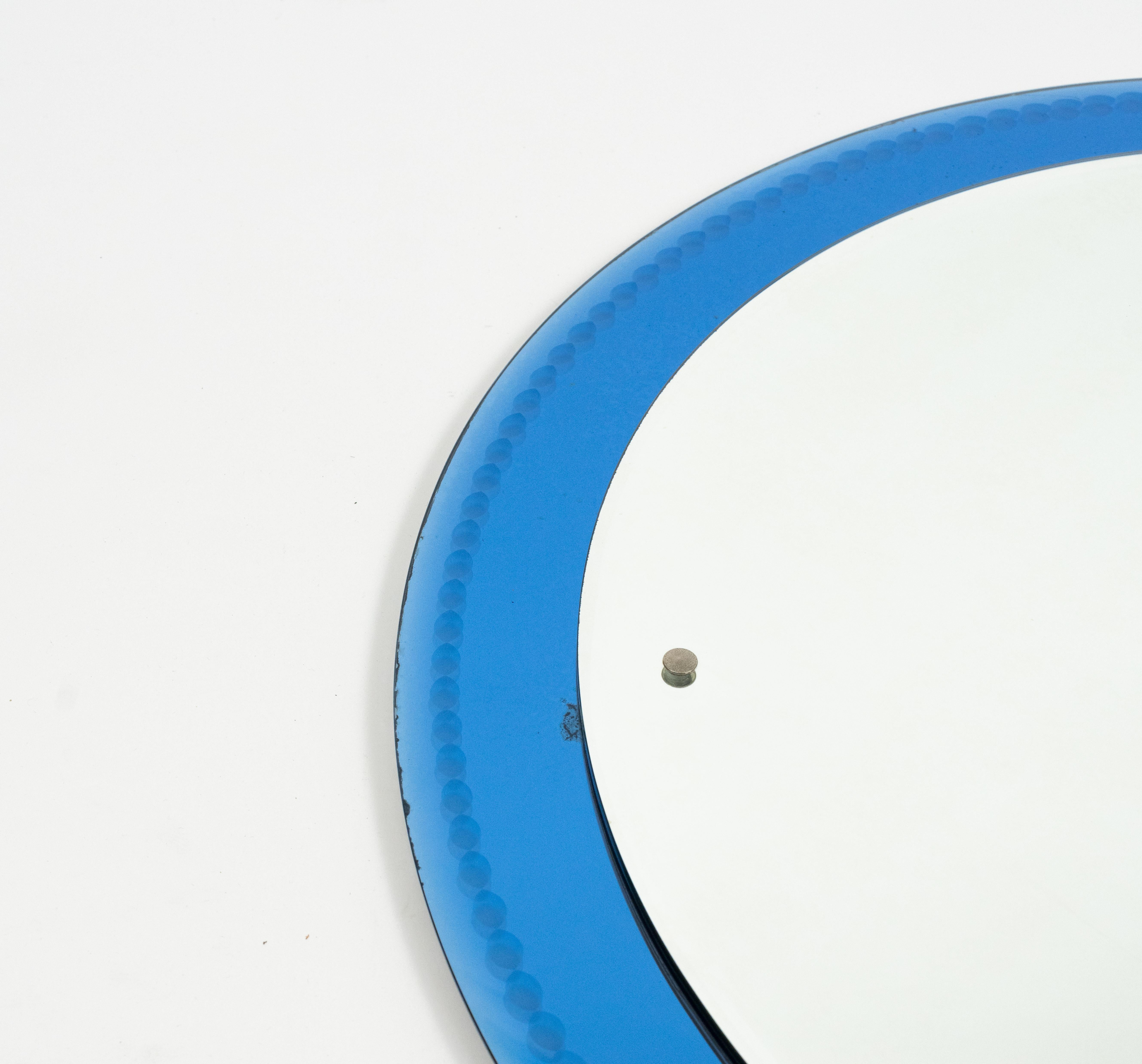 Midcentury Round Wall Mirror with Blue Frame Fontana Arte Style, Italy 1960s im Angebot 5