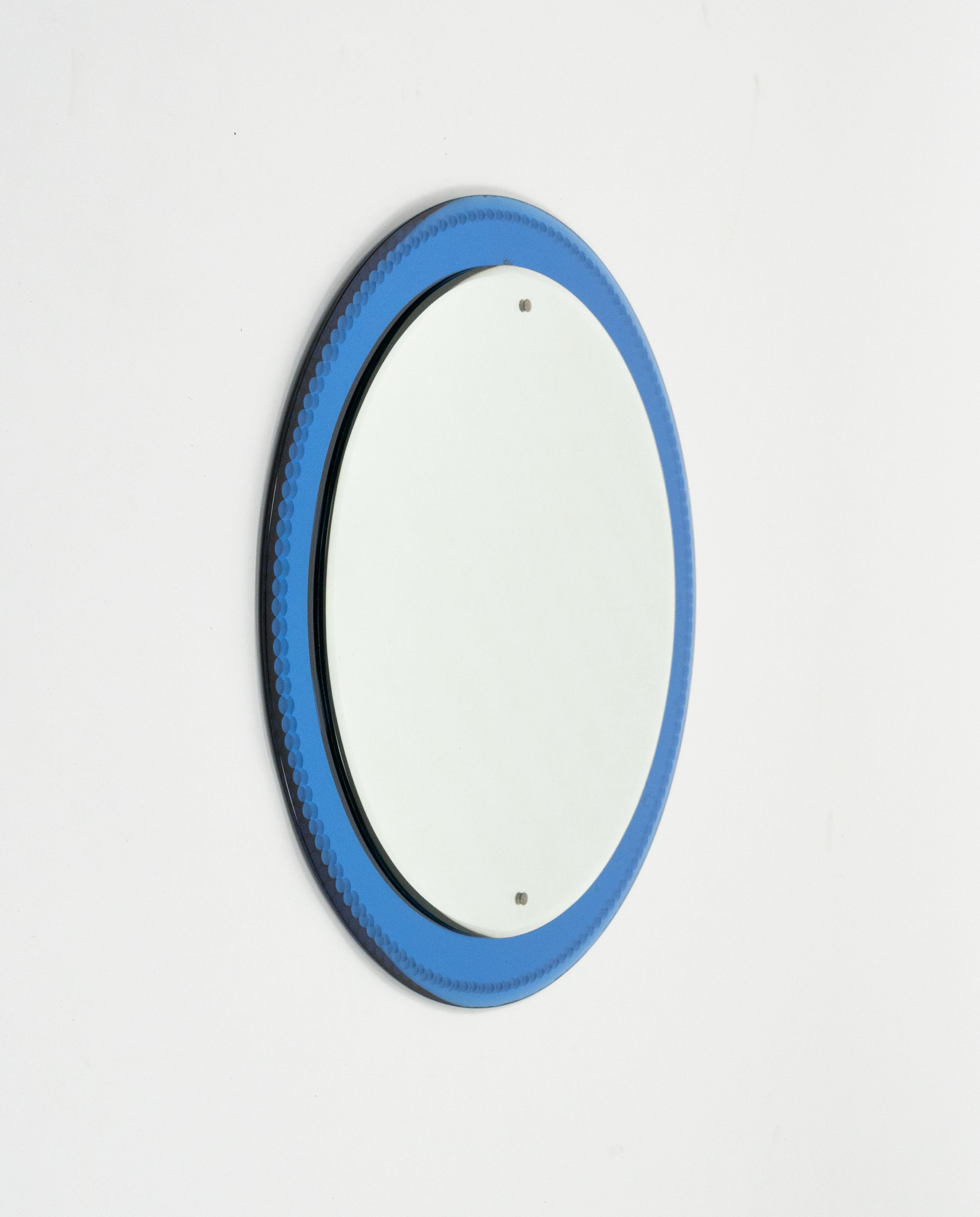 Midcentury Round Wall Mirror with Blue Frame Fontana Arte Style, Italy 1960s (Moderne der Mitte des Jahrhunderts) im Angebot