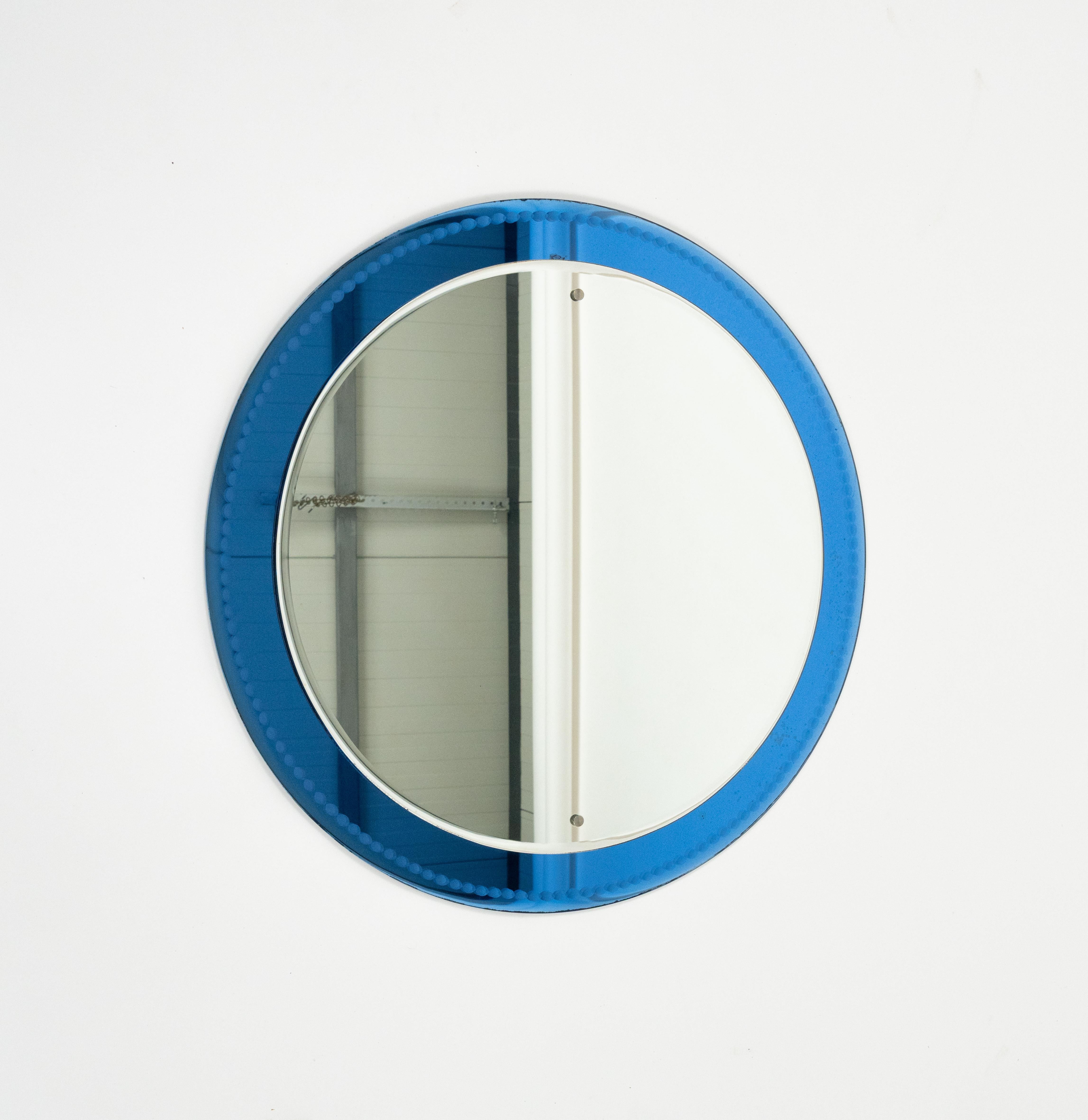 Midcentury Round Wall Mirror with Blue Frame Fontana Arte Style, Italy 1960s im Zustand „Gut“ im Angebot in Rome, IT