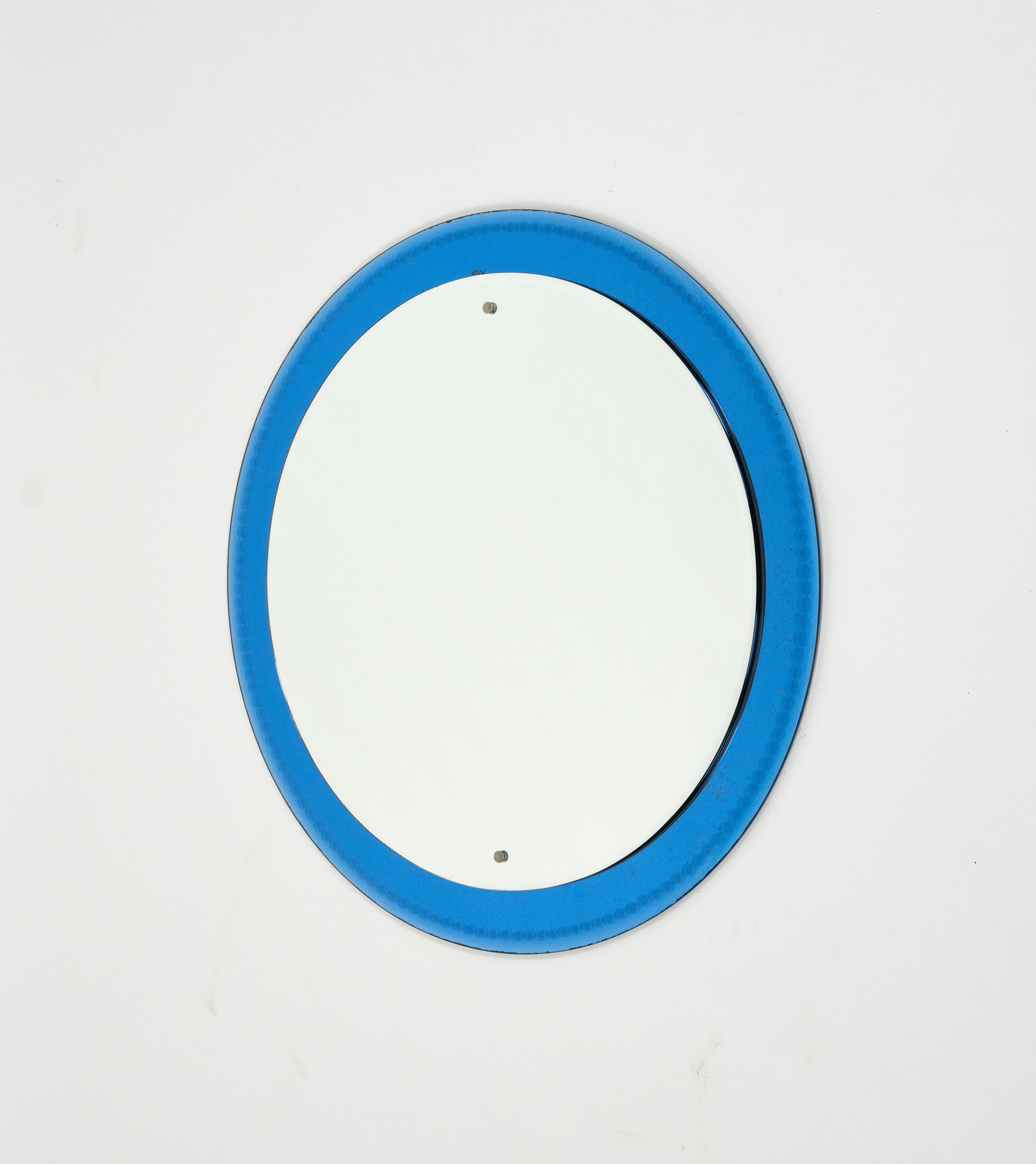 Midcentury Round Wall Mirror with Blue Frame Fontana Arte Style, Italy 1960s im Angebot 1