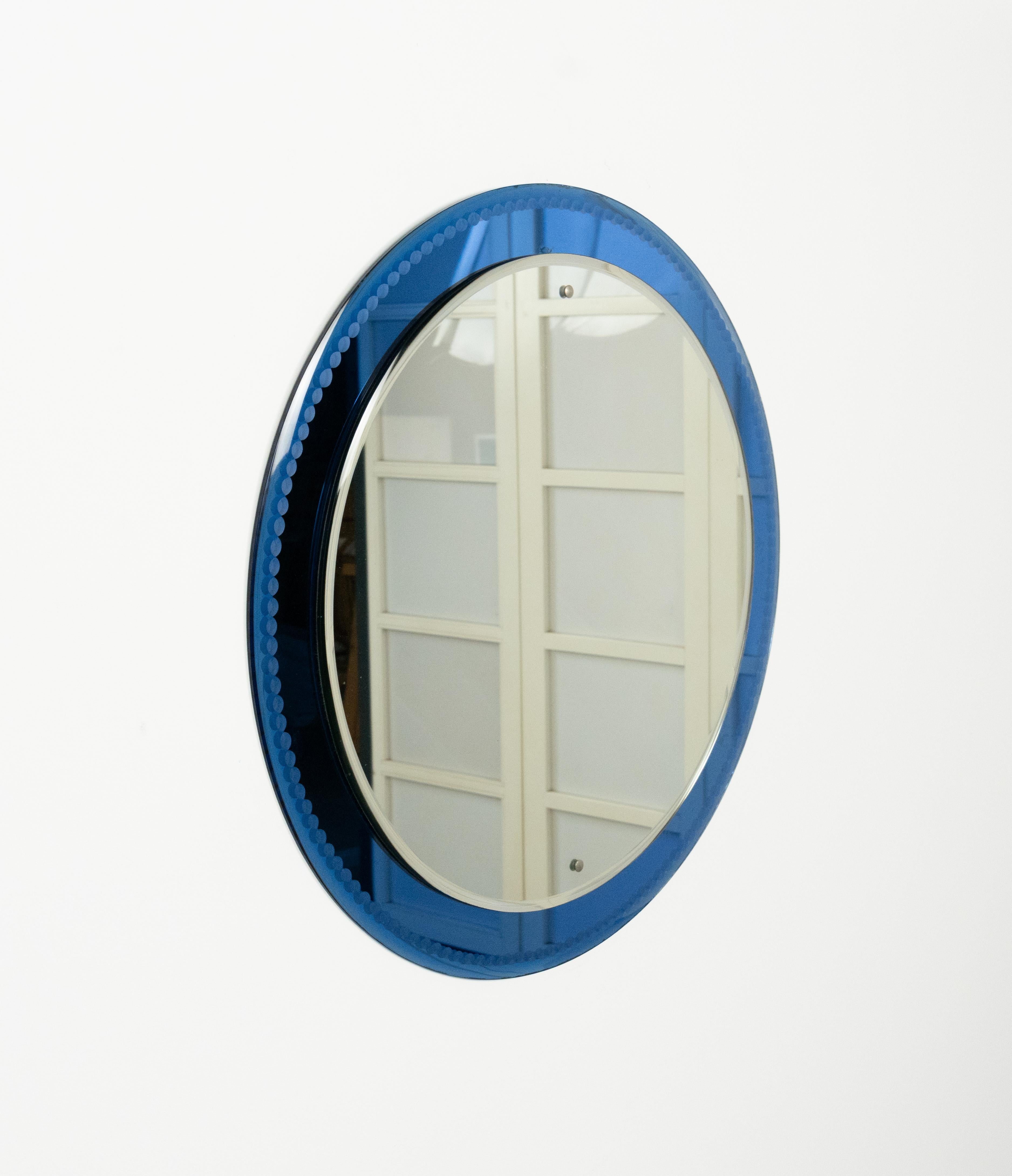 Midcentury Round Wall Mirror with Blue Frame Fontana Arte Style, Italy 1960s im Angebot 2