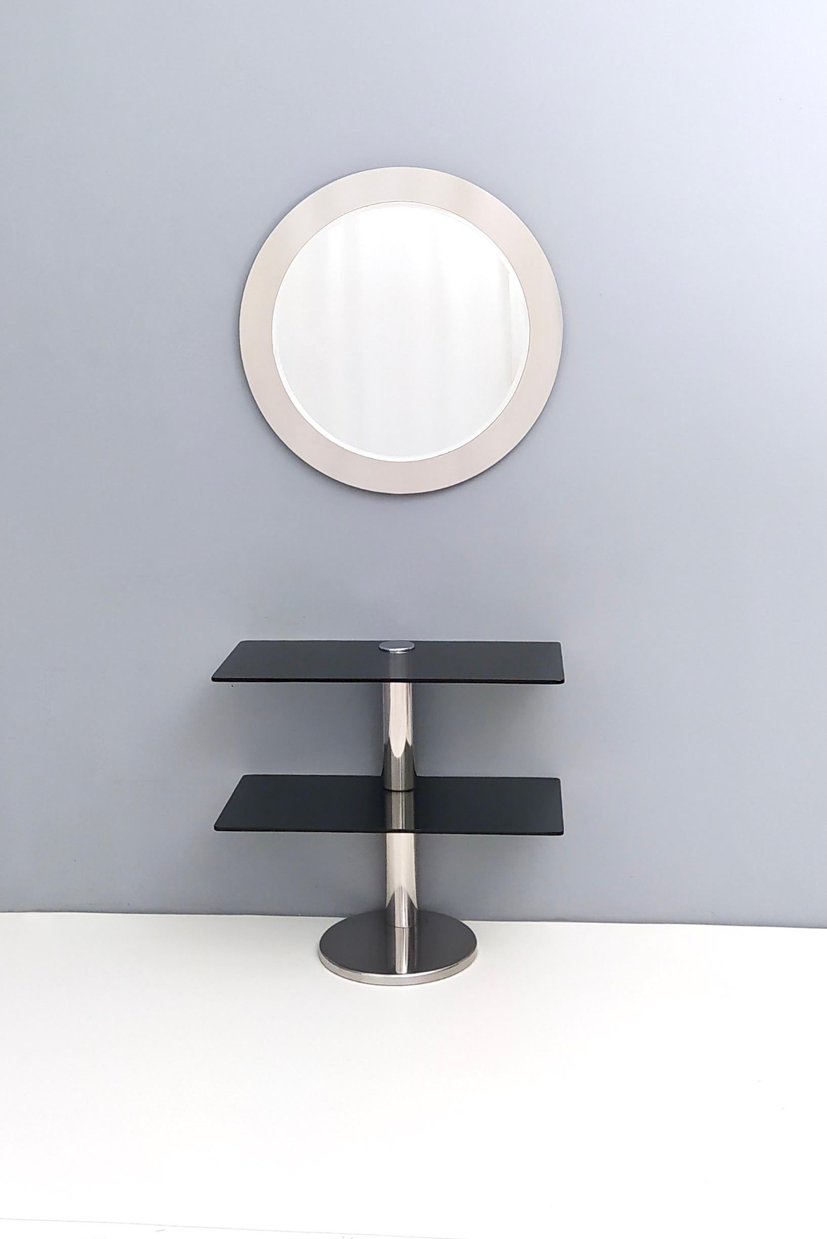 Postmodern Round Wall Mirror with Mirrored Steel Frame, Italy For Sale 1