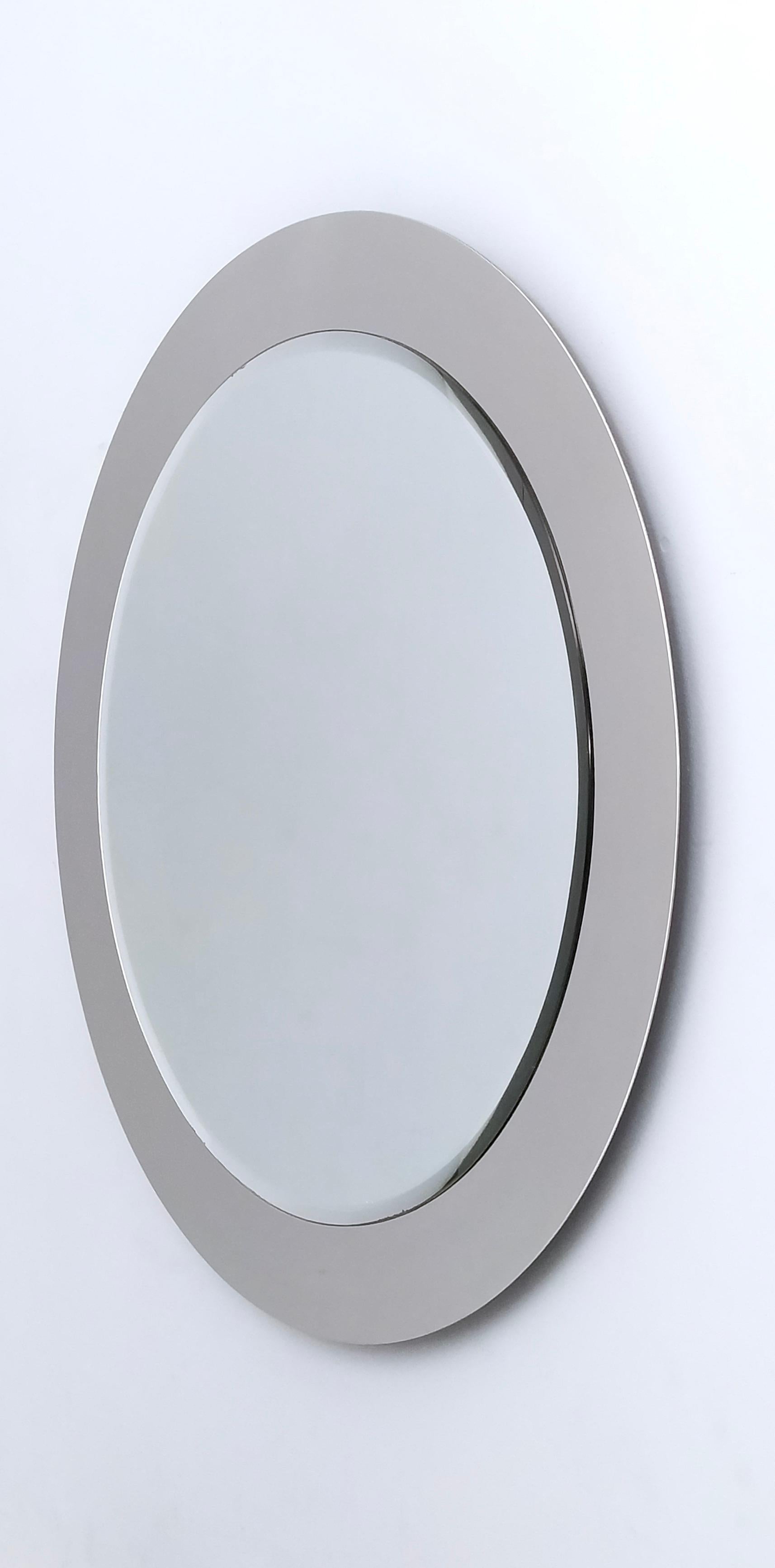 Postmodern Round Wall Mirror with Mirrored Steel Frame, Italy For Sale 2