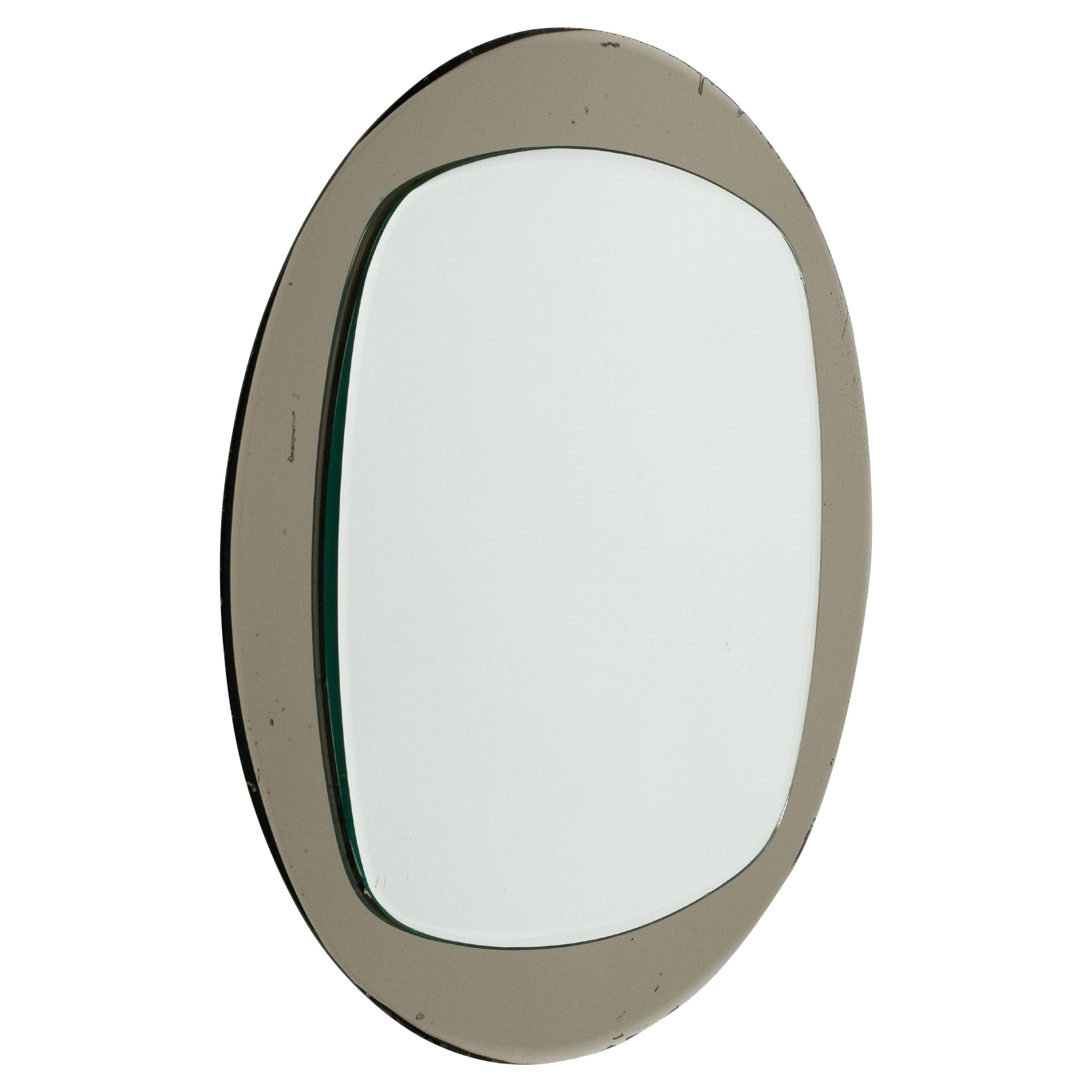 Midcentury Round Wall Mirror with Smoked frame by Sena Cristal, Italy 1970s