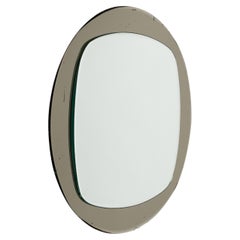 Midcentury Round Wall Mirror with Smoked frame by Sena Cristal, Italy 1970s