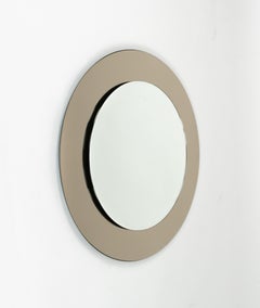 Midcentury Round Wall Mirror with Smoked Frame Cristal Arte Style, Italy 1970s