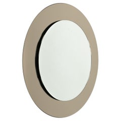 Miroir mural rond du milieu du siècle avec cadre fumé Style Cristal Arte, Italie 1970