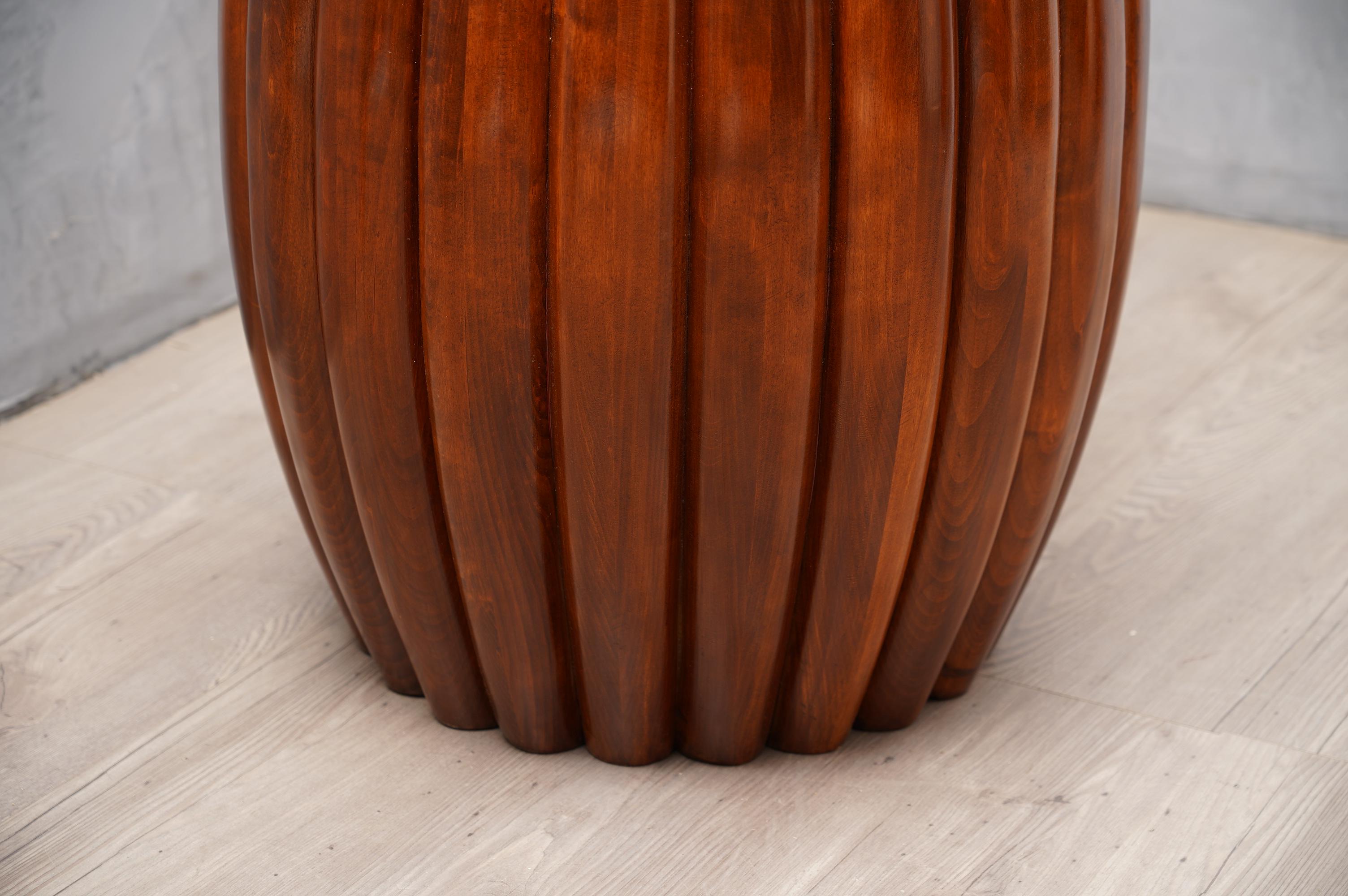 MidCentury Round Walnut Wood Italian Side Table, 1970 1