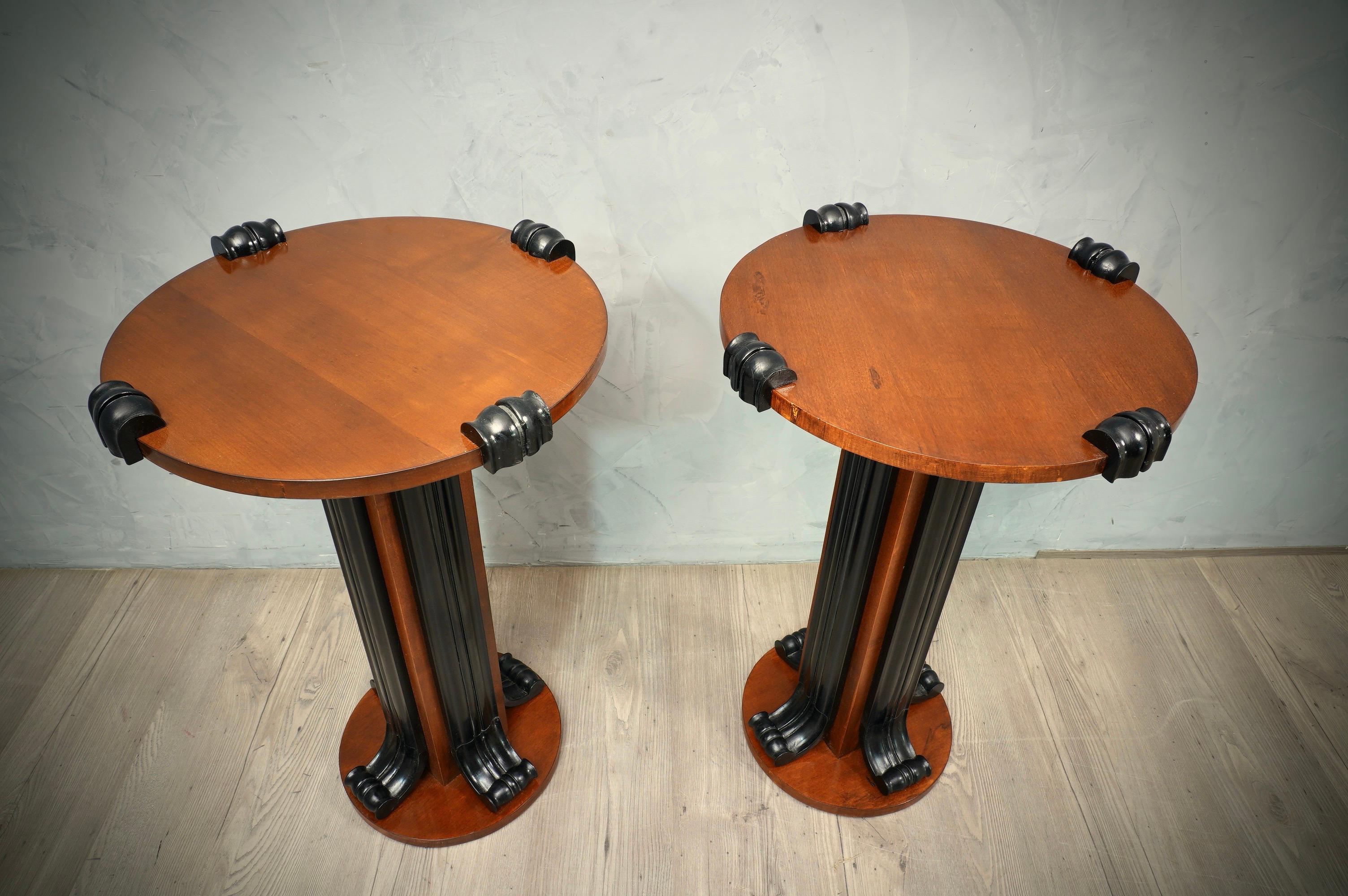 Midcentury Round Walnut Wood Italian Side Tables, 1950 For Sale 1