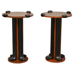 Vintage Midcentury Round Walnut Wood Italian Side Tables, 1950