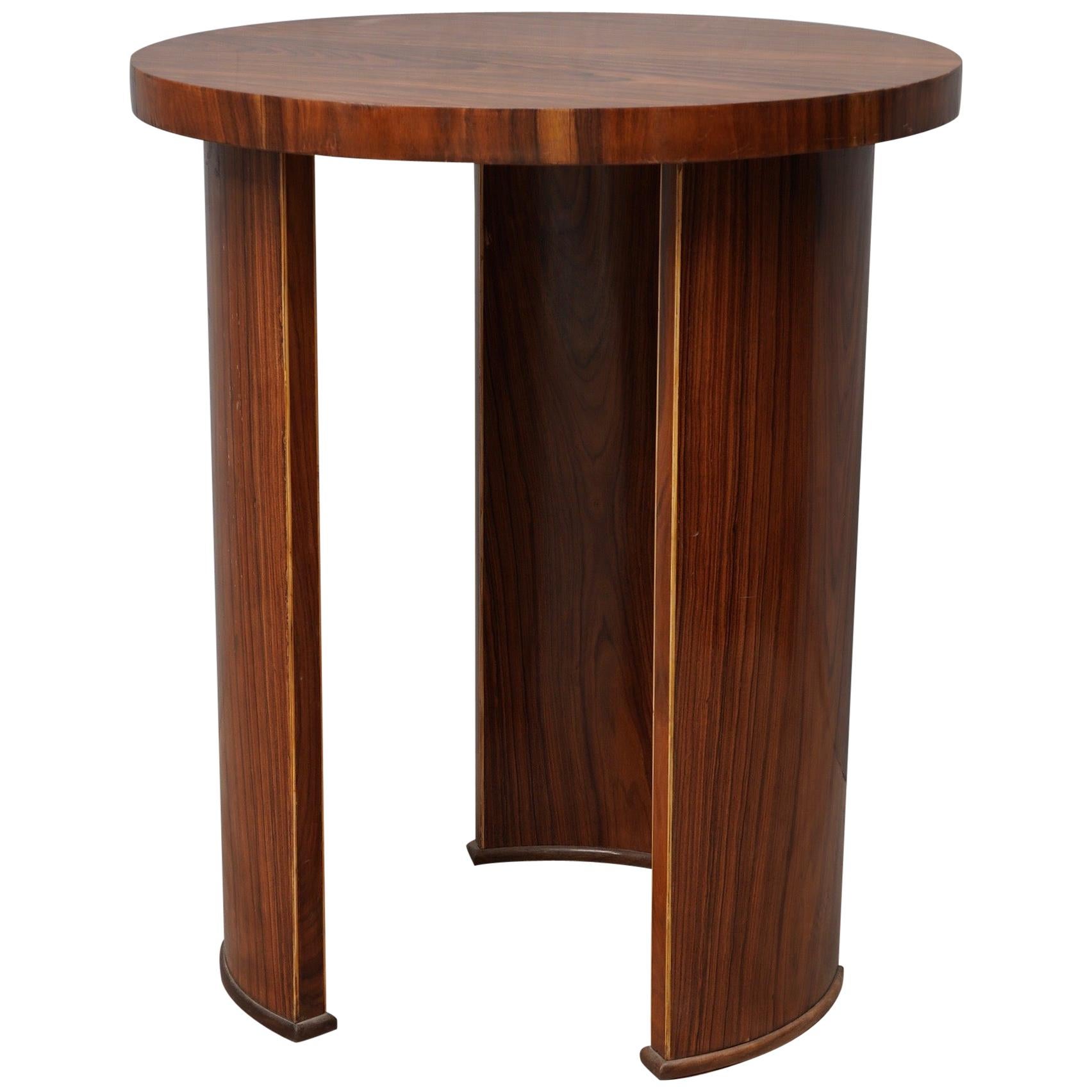 Midcentury Round Walnut Wood Italian Side table, 1950