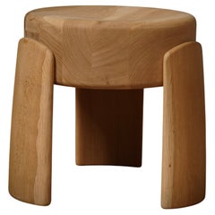 Pouf rotondo in legno di noce e seduta per ottomana del MidCentury, 1980