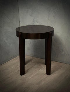 Midcentury Round Walnut Wood Stained in Dark Red Side Table, 1940