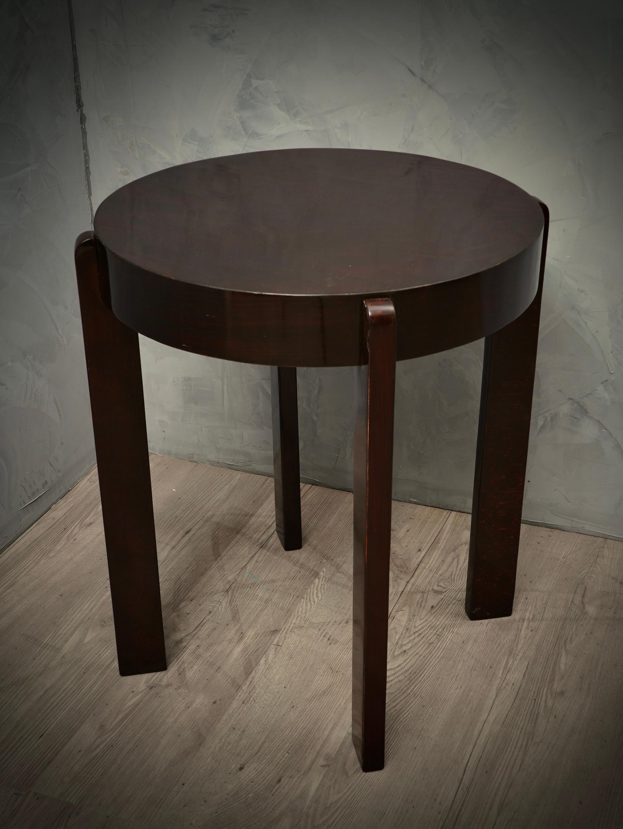 Mid-Century Modern Midcentury Round Walnut Wood Stained in Dark Red Side Table, 1940 For Sale