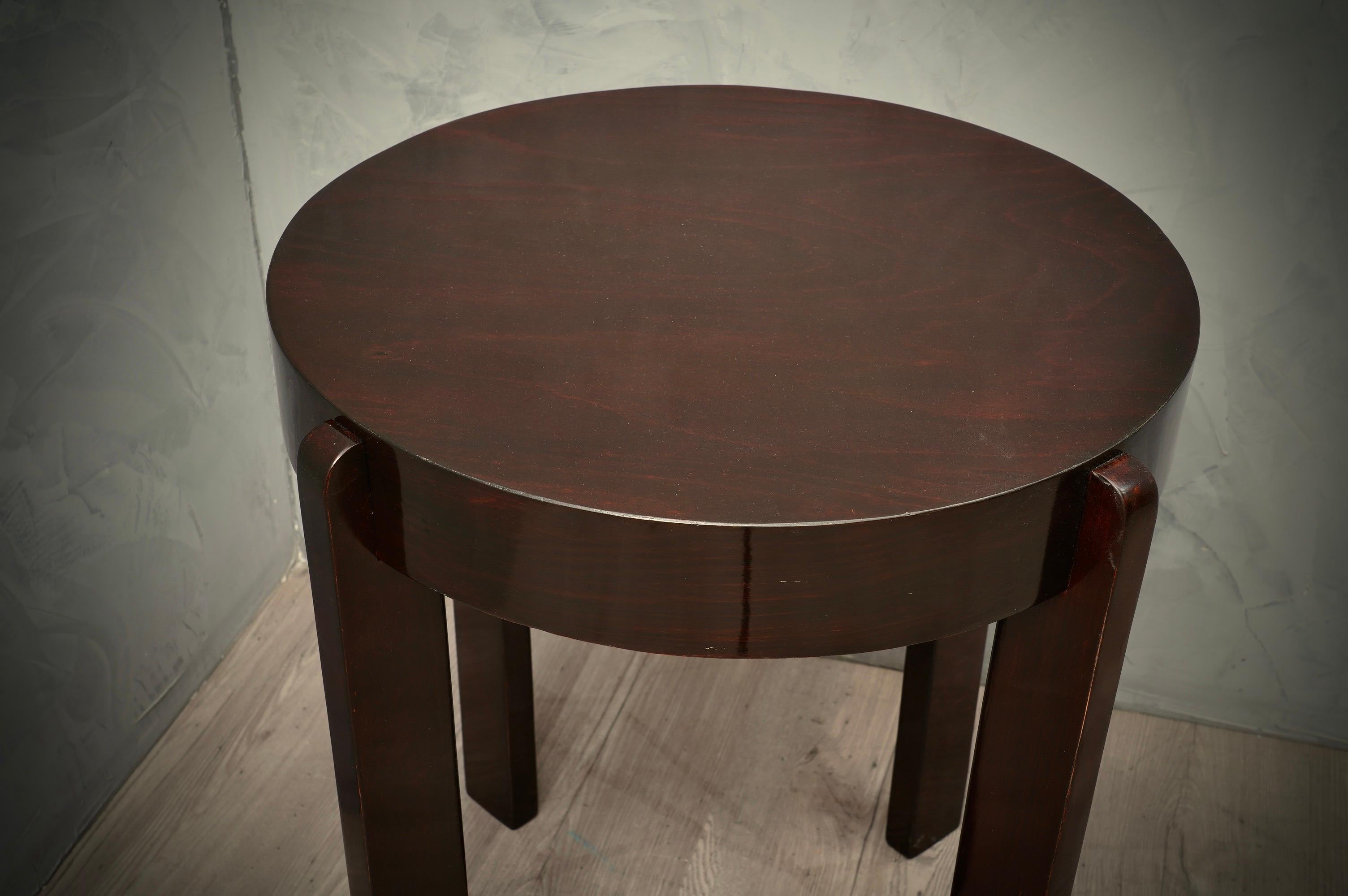 Mid-20th Century Midcentury Round Walnut Wood Stained in Dark Red Side Table, 1940 For Sale