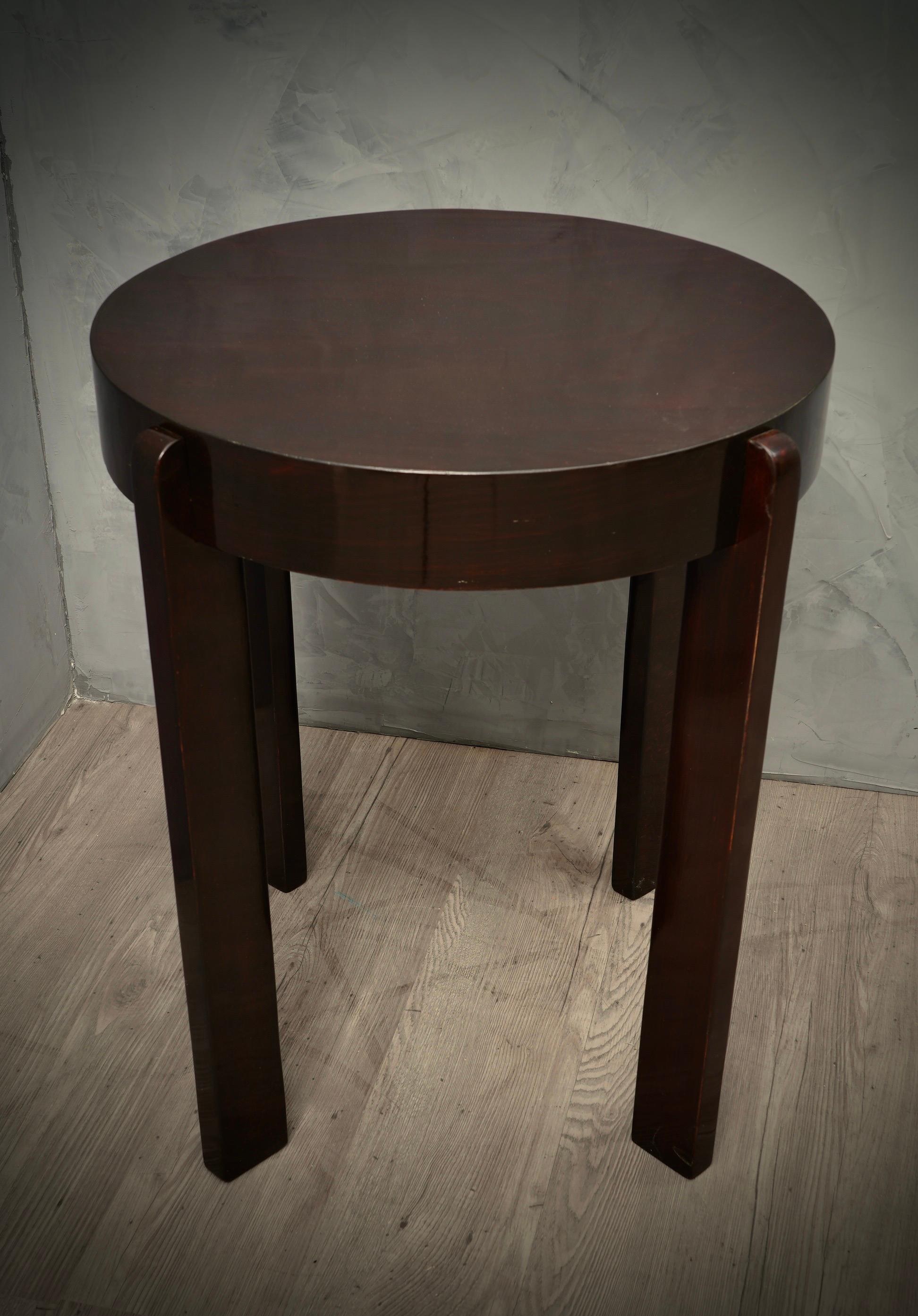 Midcentury Round Walnut Wood Stained in Dark Red Side Table, 1940 For Sale 1