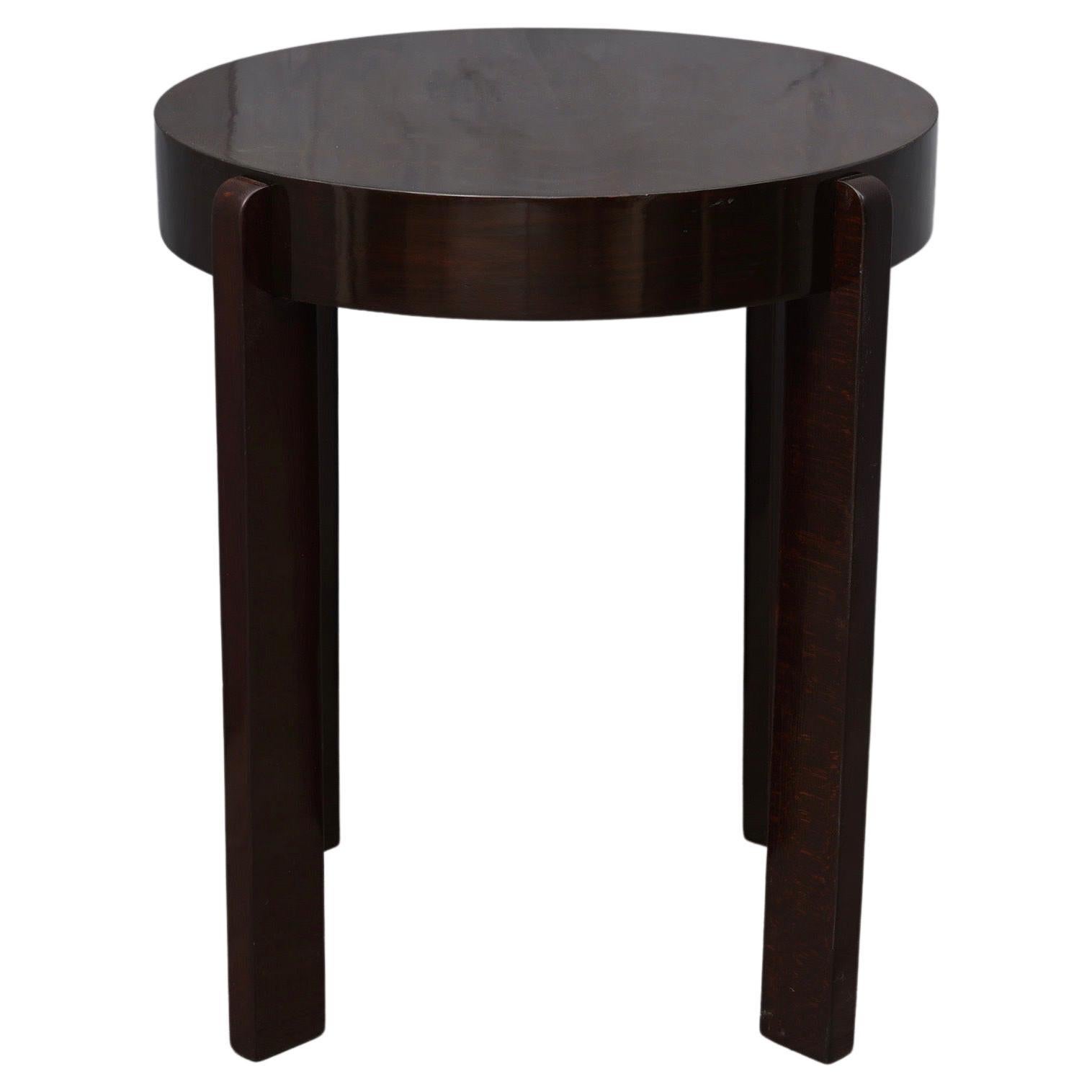Midcentury Round Walnut Wood Stained in Dark Mahogany Side Table, 1940 For Sale