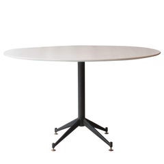 Midcentury Round White Black Ibiza Marble Italian Dining Table, 1950