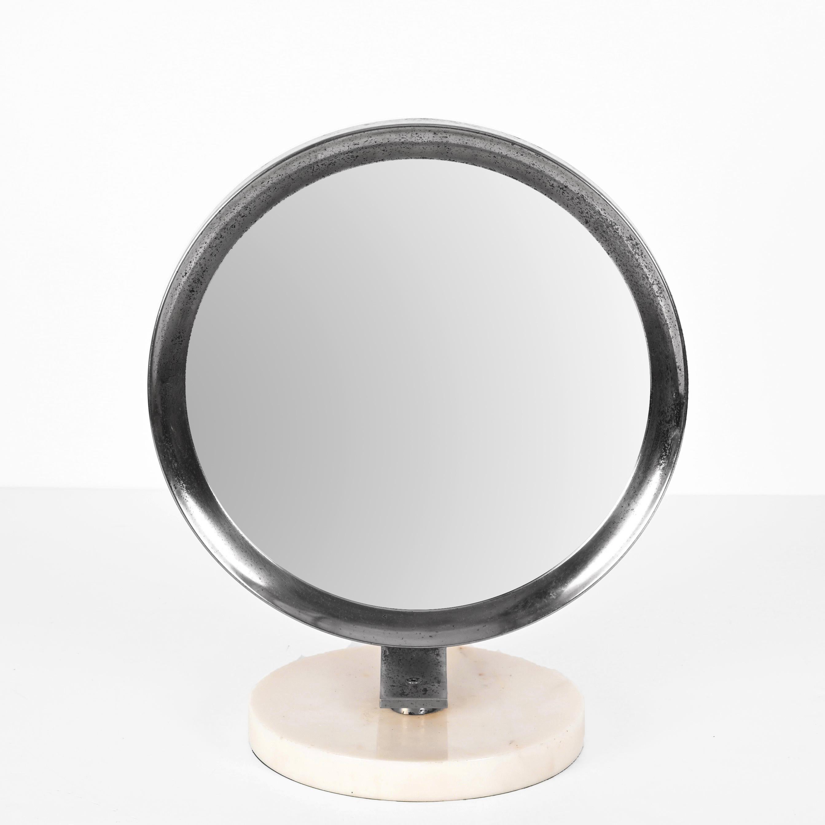 Midcentury Round White Carrara Marble and Steel Italian Dressing Mirror, 1960s For Sale 7