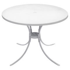 Retro Midcentury Round White Metal Patio Table
