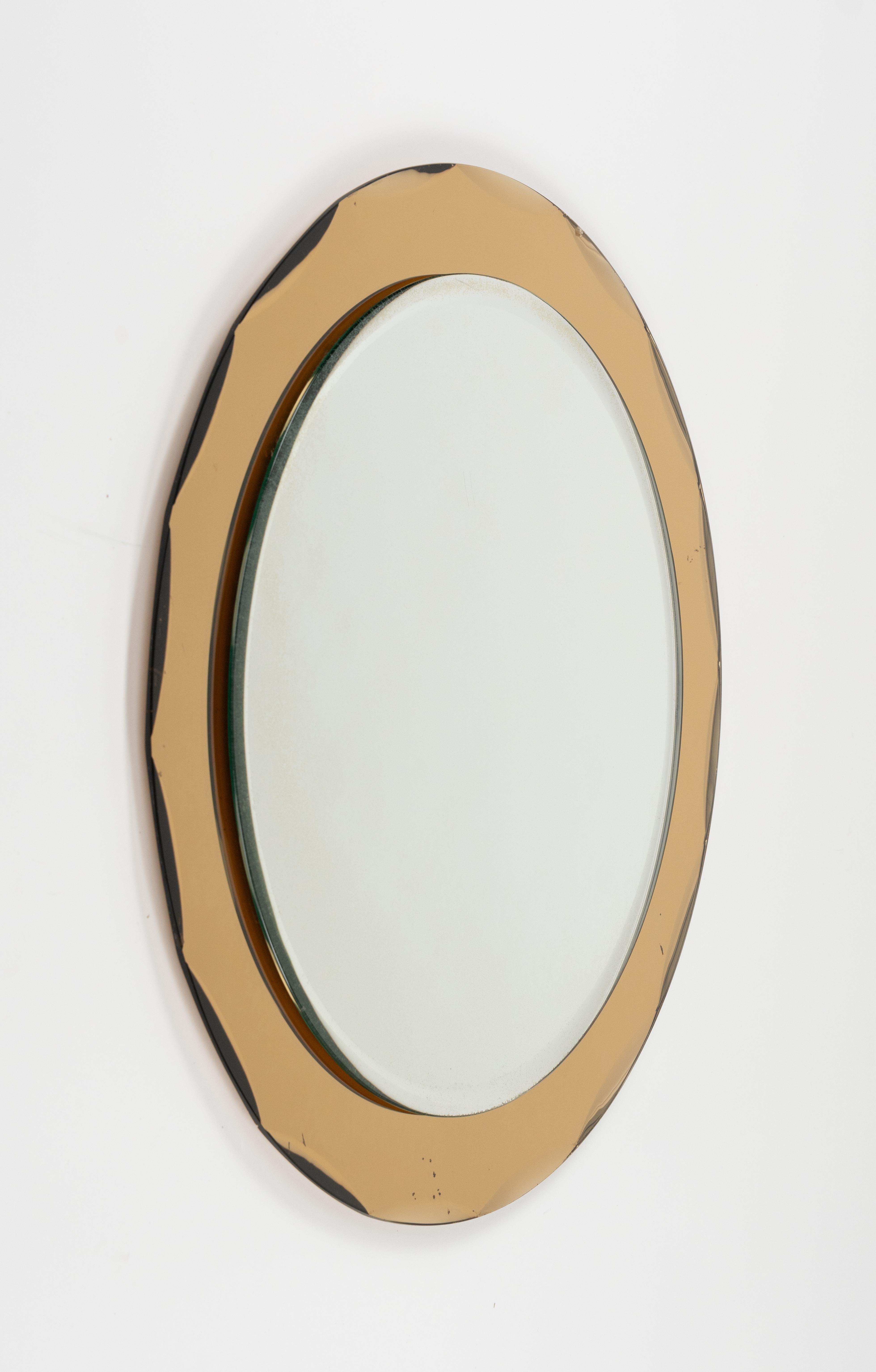 Glass Midcentury Round Yellow Wall Mirror by Metalvetro Galvorame, Italy 1970s For Sale