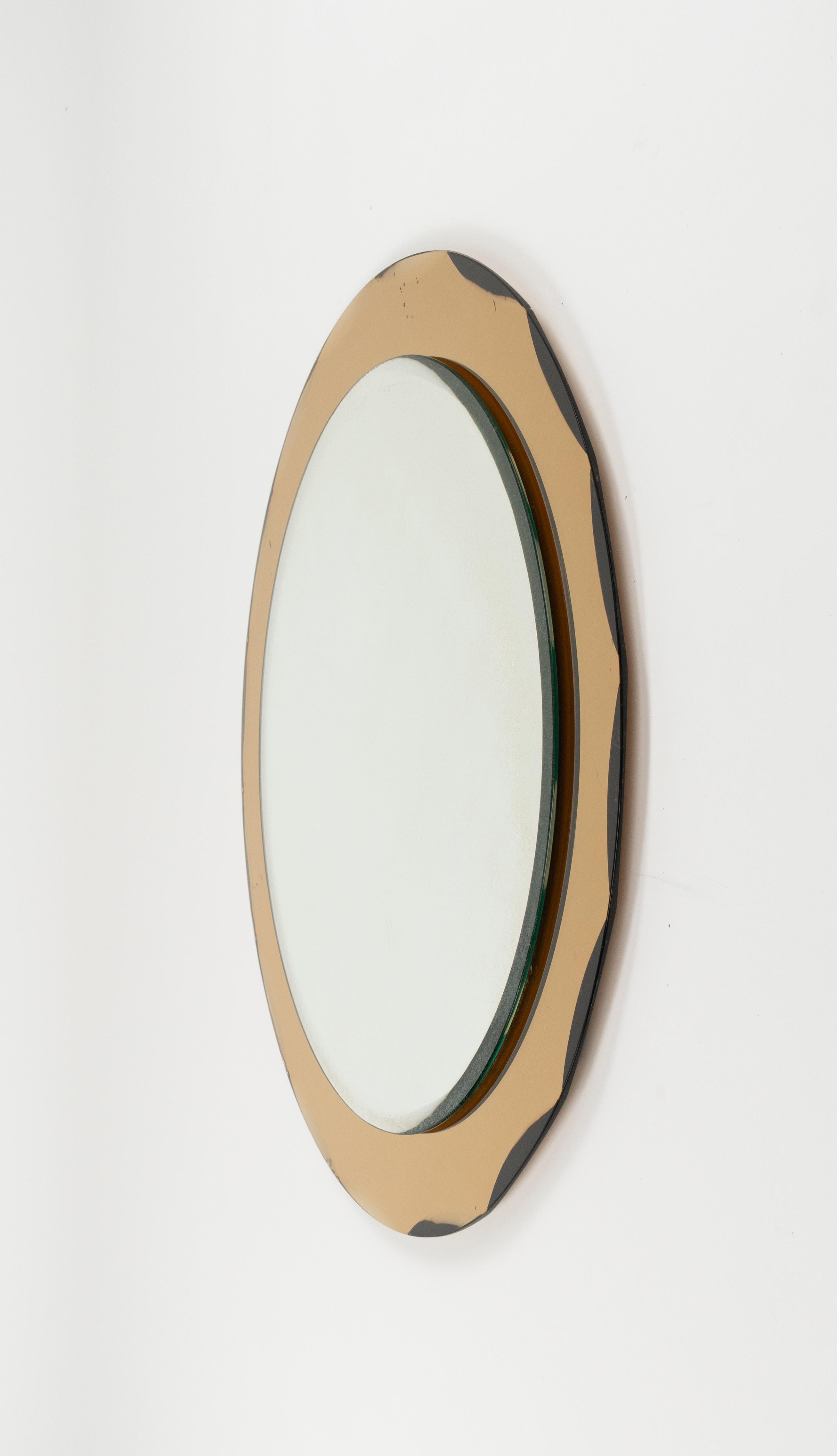 Midcentury Round Yellow Wall Mirror by Metalvetro Galvorame, Italy 1970s For Sale 1