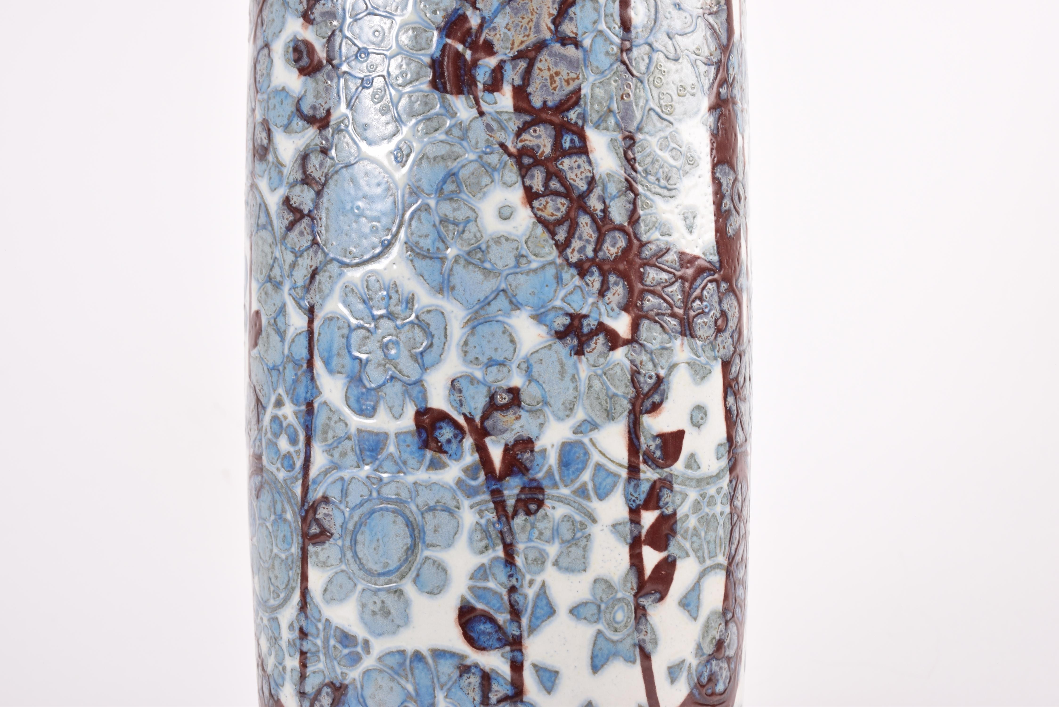 Ceramic Midcentury Royal Copenhagen BACA Floor Vase Blue White Flower Decor Danish 1970s For Sale