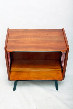 Midcentury RTV Table with openwork sides, Walnut Wood, Poland, 1960s