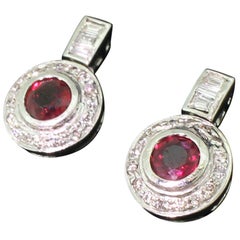 Midcentury Ruby and Diamond Target Cluster Earrings