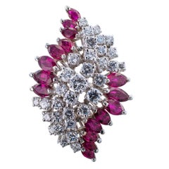 Midcentury Ruby Diamond White Gold Cocktail Ring