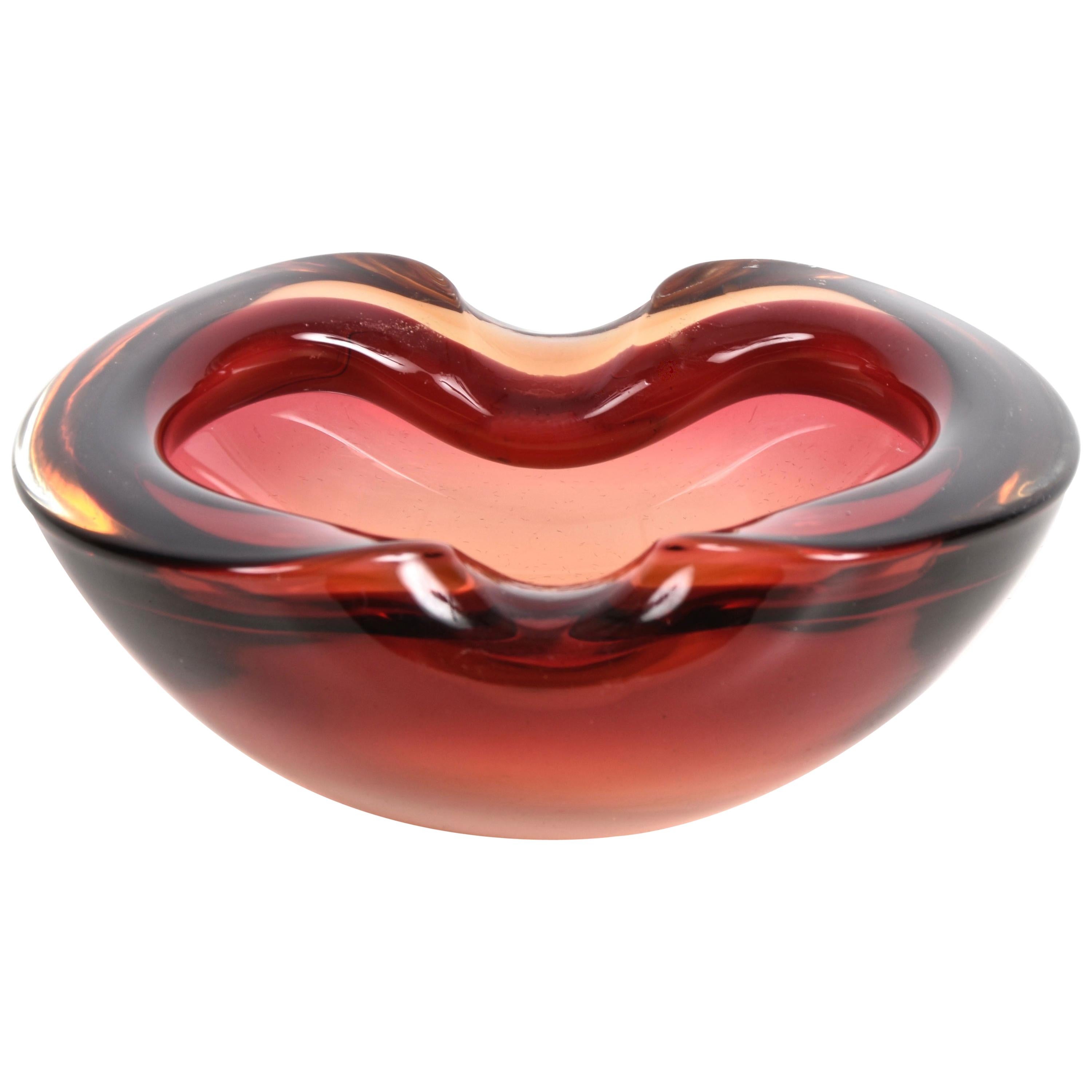 Midcentury Ruby Red Murano "Sommerso" Glass Italian Bowl or Ashtray, 1960s