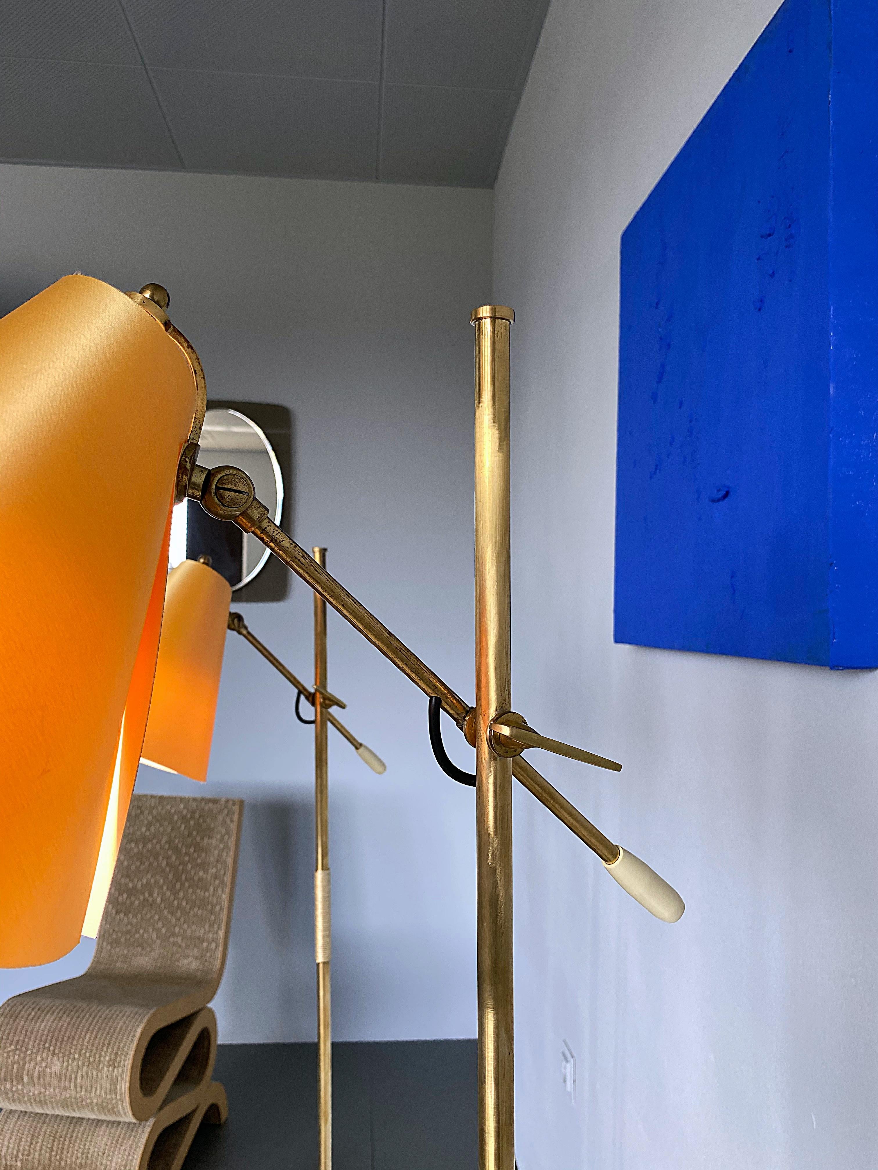 Mid-20th Century Midcentury Rupert Nikoll Adjustable Brass Floor Lamp, 1960s, Austria For Sale