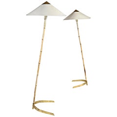 Midcentury Rupert Nikoll Bamboo and Brass Floor Lamp, 1960s, Austria