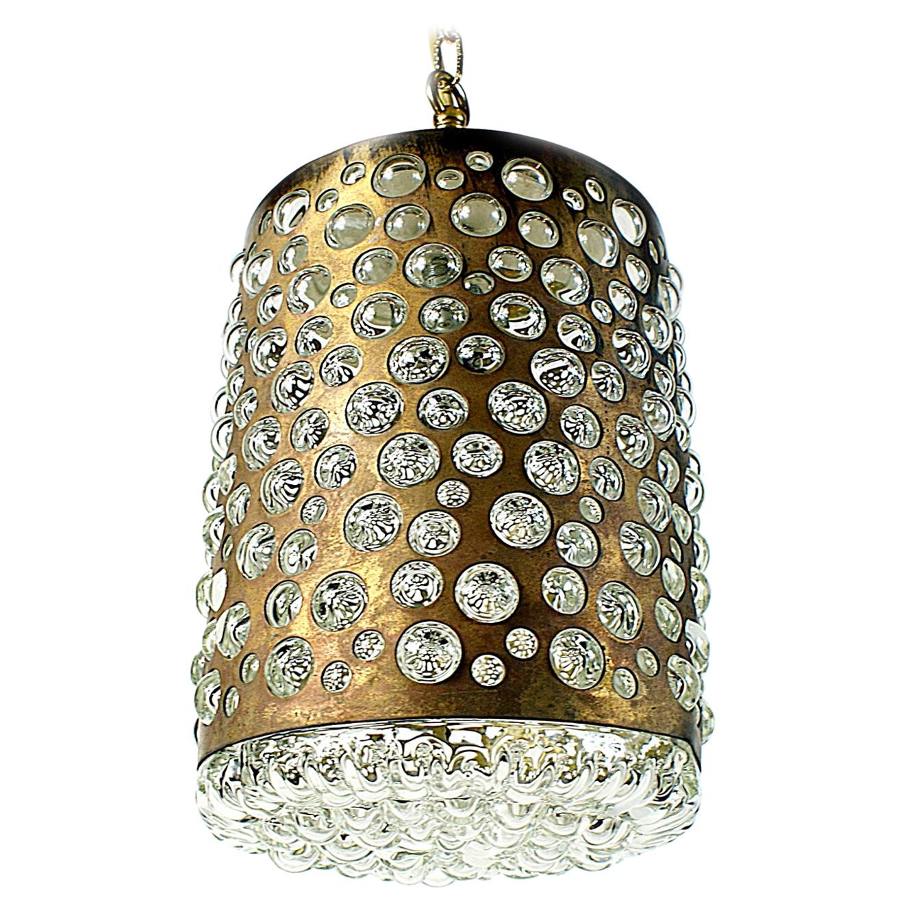 Midcentury Rupert Nikoll Brass & Bubble Glass Pendant Light, 1960s, Austria