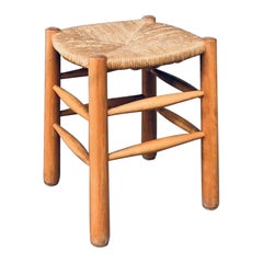 Midcentury Rush Stool in the Style of Charlotte Perriand, France, 1960s
