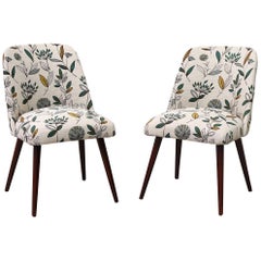 Midcentury Saarinen Style Cocktail Chairs in Leaf Print Fabric