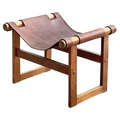 Midcentury Saddle Leather Safari Stool Hungary, circa 1970