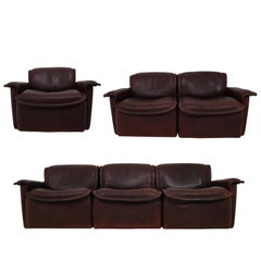 Midcentury Saddle-Stitched Leather Seating Group Ds-12 by De Sede, Switzerland